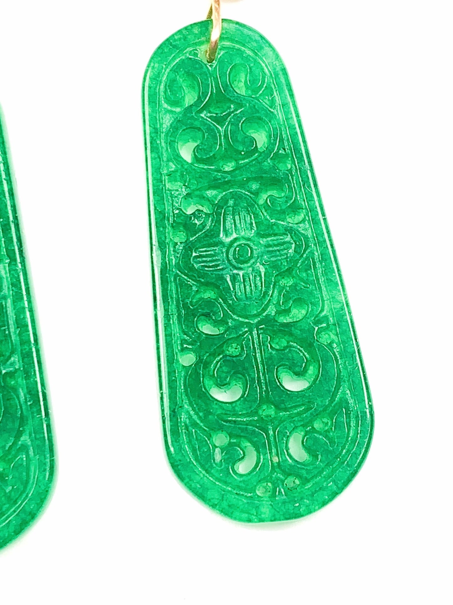 35mm Natural Green Jade 14K Yellow Gold Filled Earrings Ear Stud Handmade May Birthstone