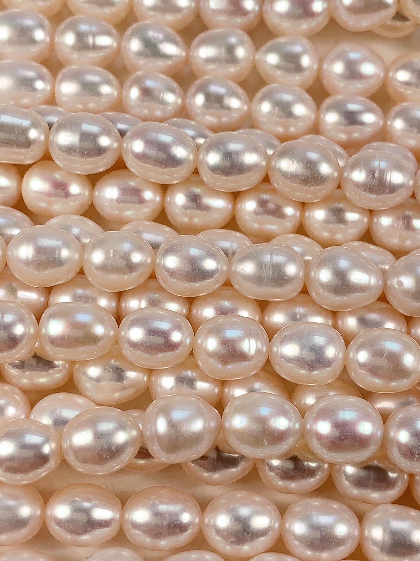 AAA White Oval Pearl Beads: 7mm Natural Gemstone Strand