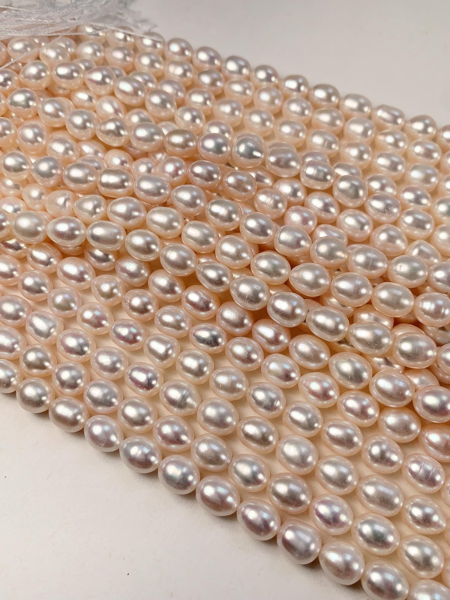 AAA White Oval Pearl Beads: 7mm Natural Gemstone Strand