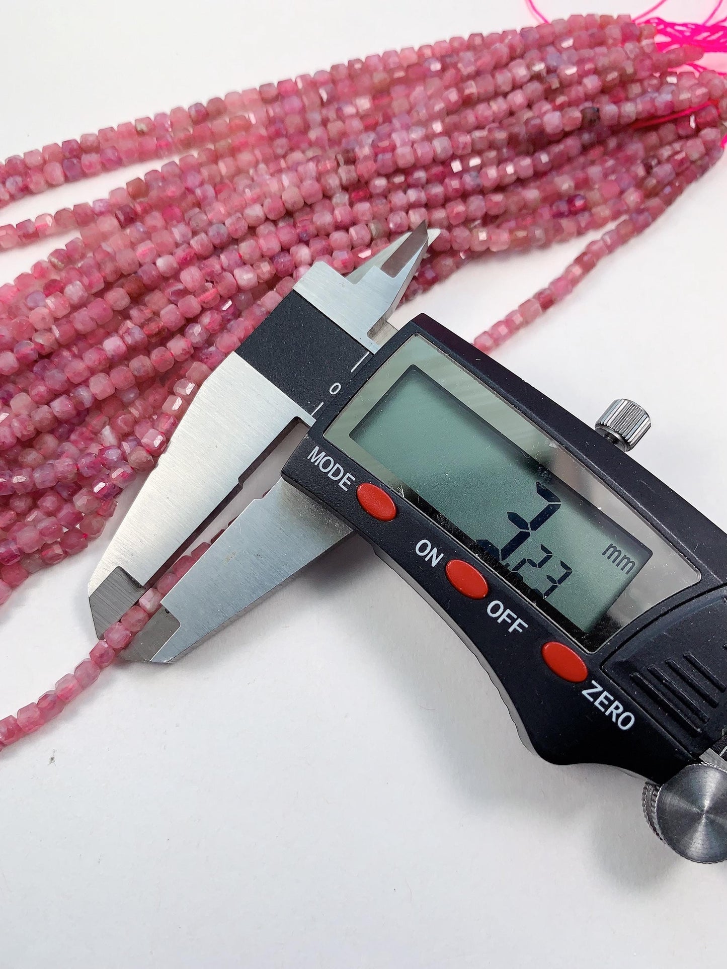 3mm + Genuine Natural Pink Tourmaline Faceted Cube Square Beads 15.5" Strand