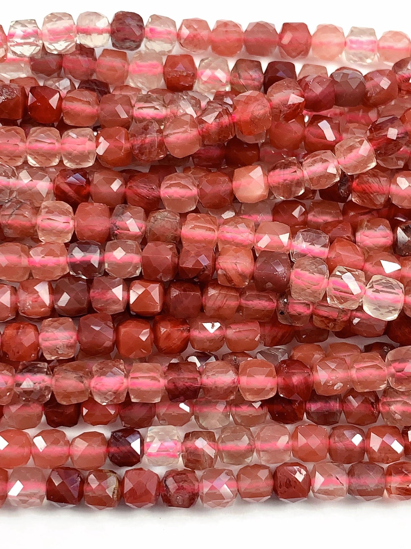 4.5mm + Genuine Natural Red Lazasine Andesine Labradorite Faceted Cube Square Beads 15.5" Strand