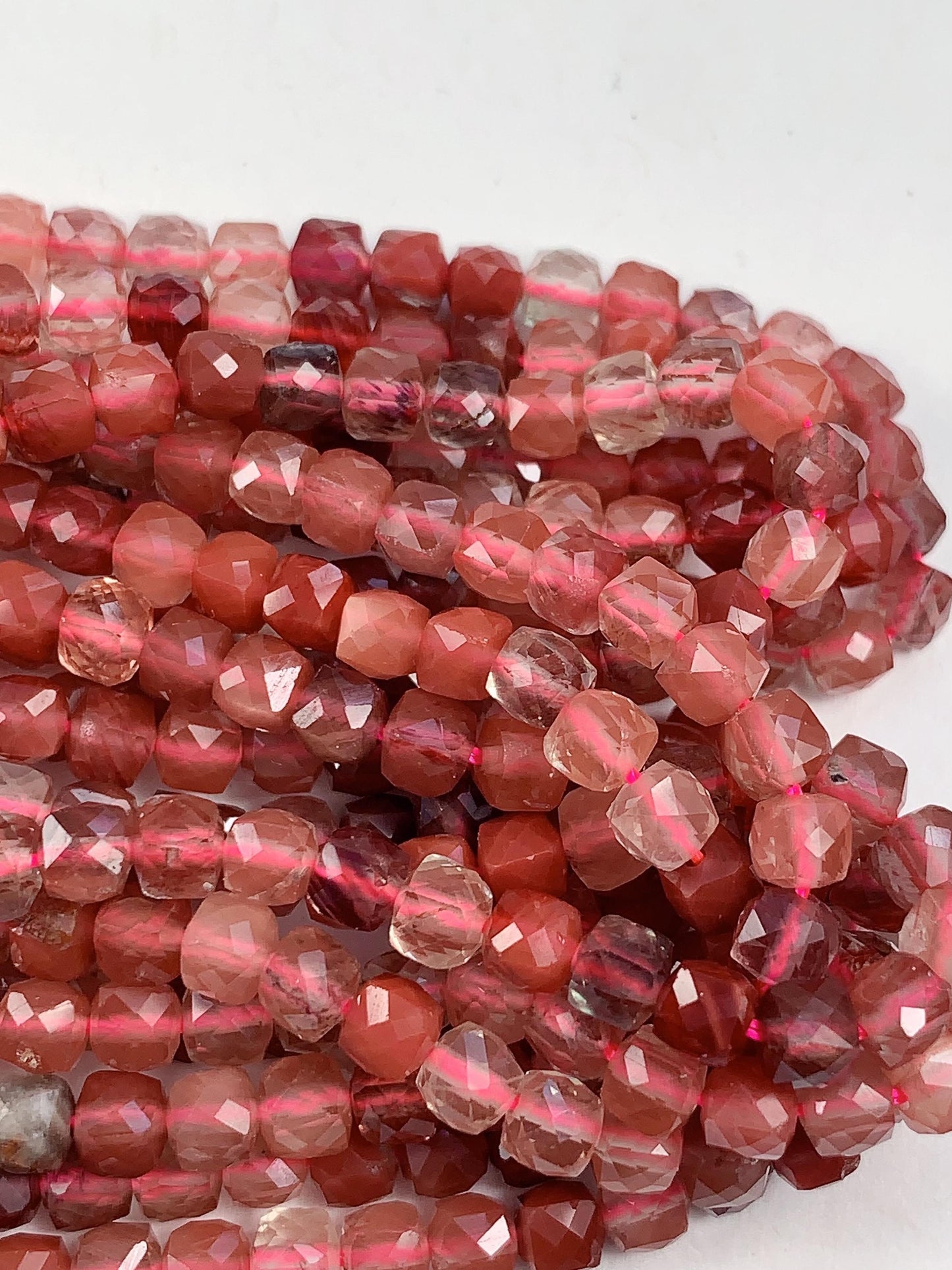 4.5mm + Genuine Natural Red Lazasine Andesine Labradorite Faceted Cube Square Beads 15.5" Strand