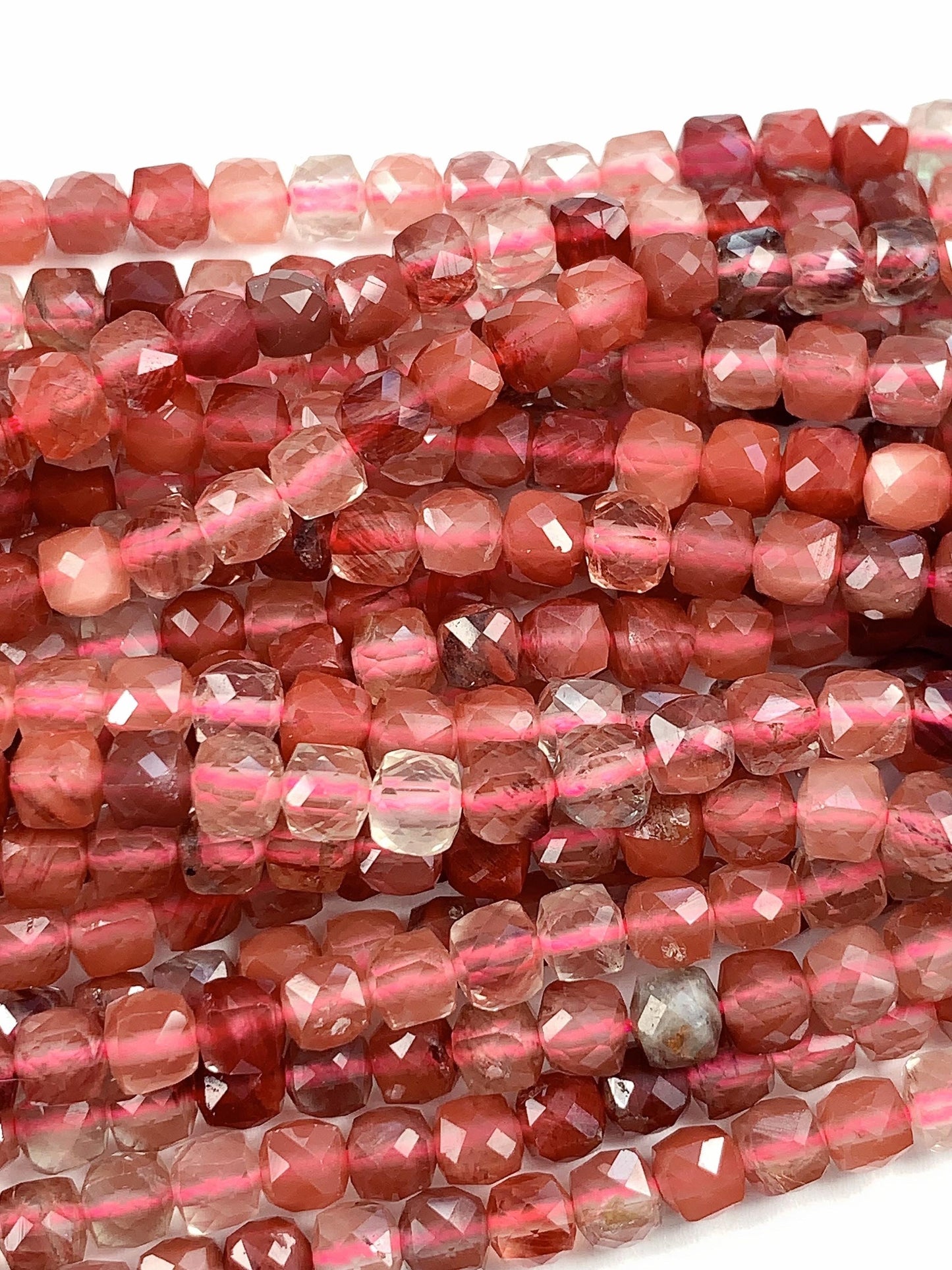 4.5mm + Genuine Natural Red Lazasine Andesine Labradorite Faceted Cube Square Beads 15.5" Strand