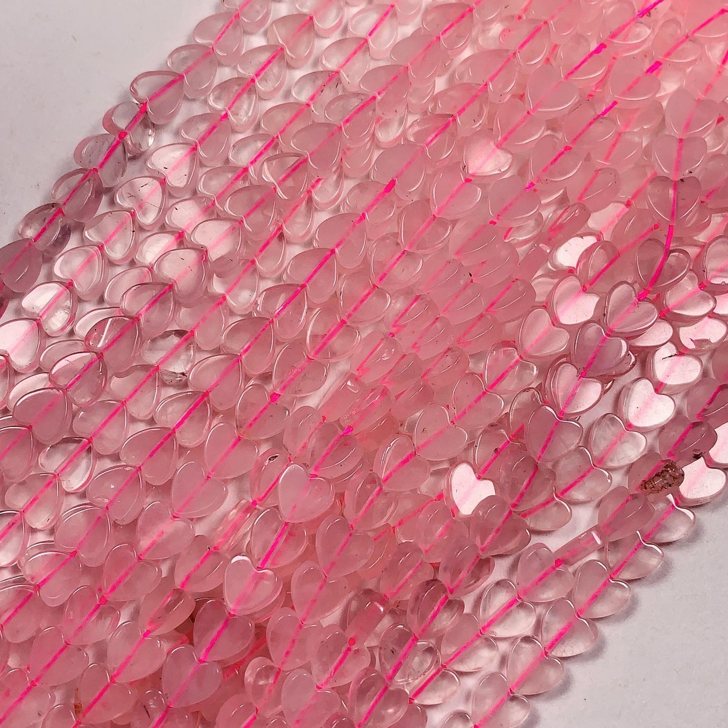 6mm Natural Rose Quartz Heart Shape Beads 15" Strand