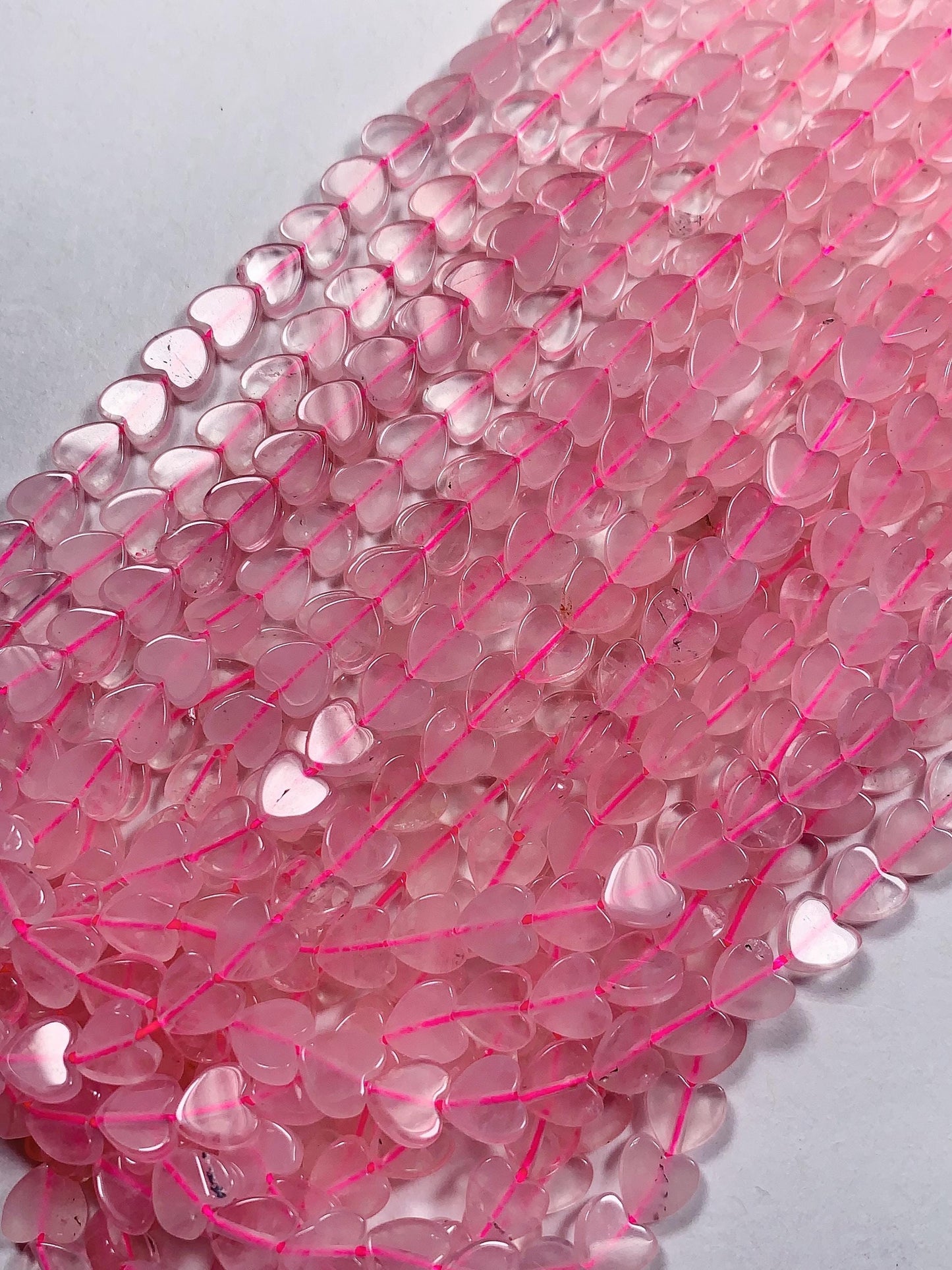 6mm Natural Rose Quartz Heart Shape Beads 15" Strand