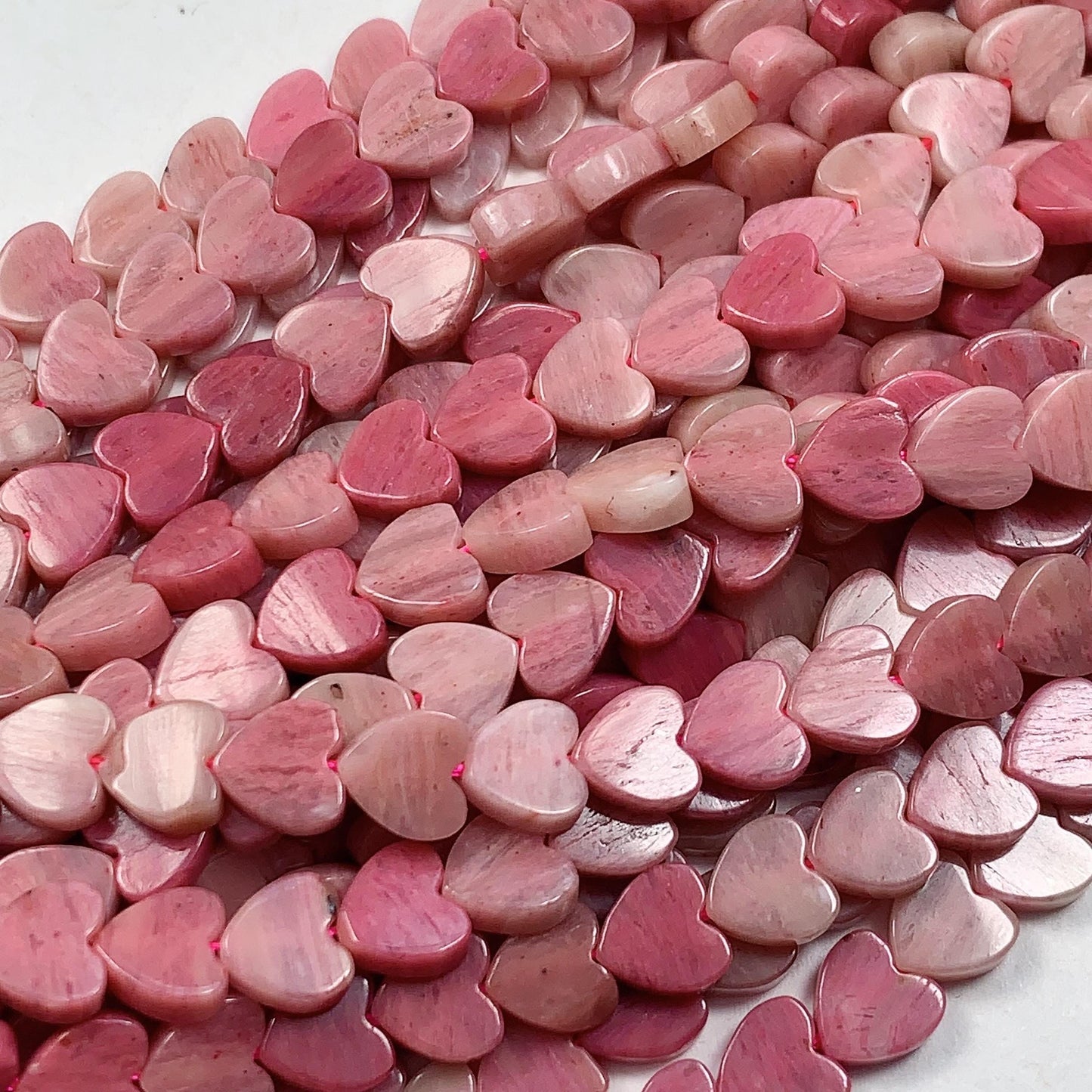 6mm Natural Pink Red Rhodonite Heart Shape Beads 15" Strand