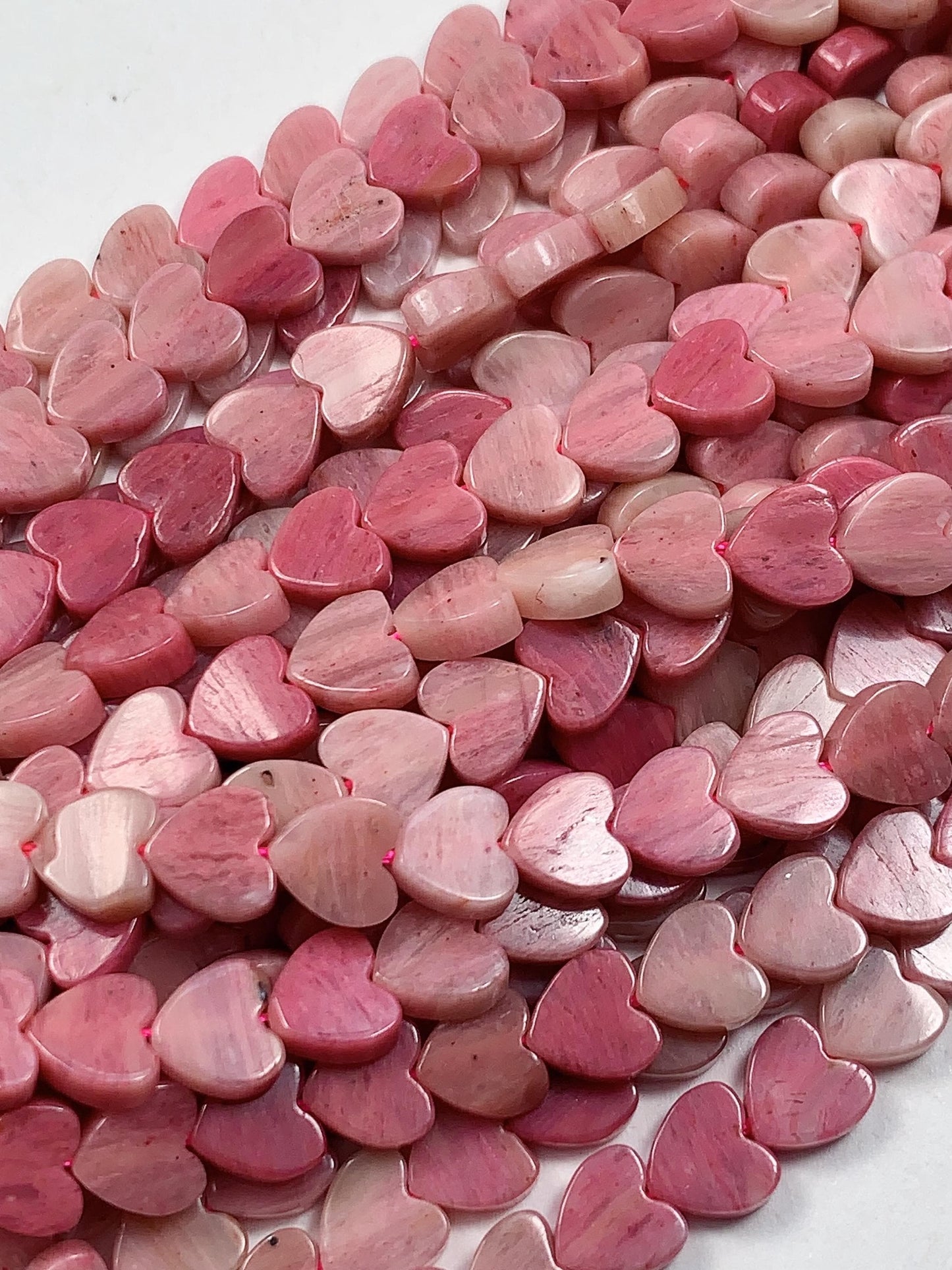 6mm Natural Pink Red Rhodonite Heart Shape Beads 15" Strand