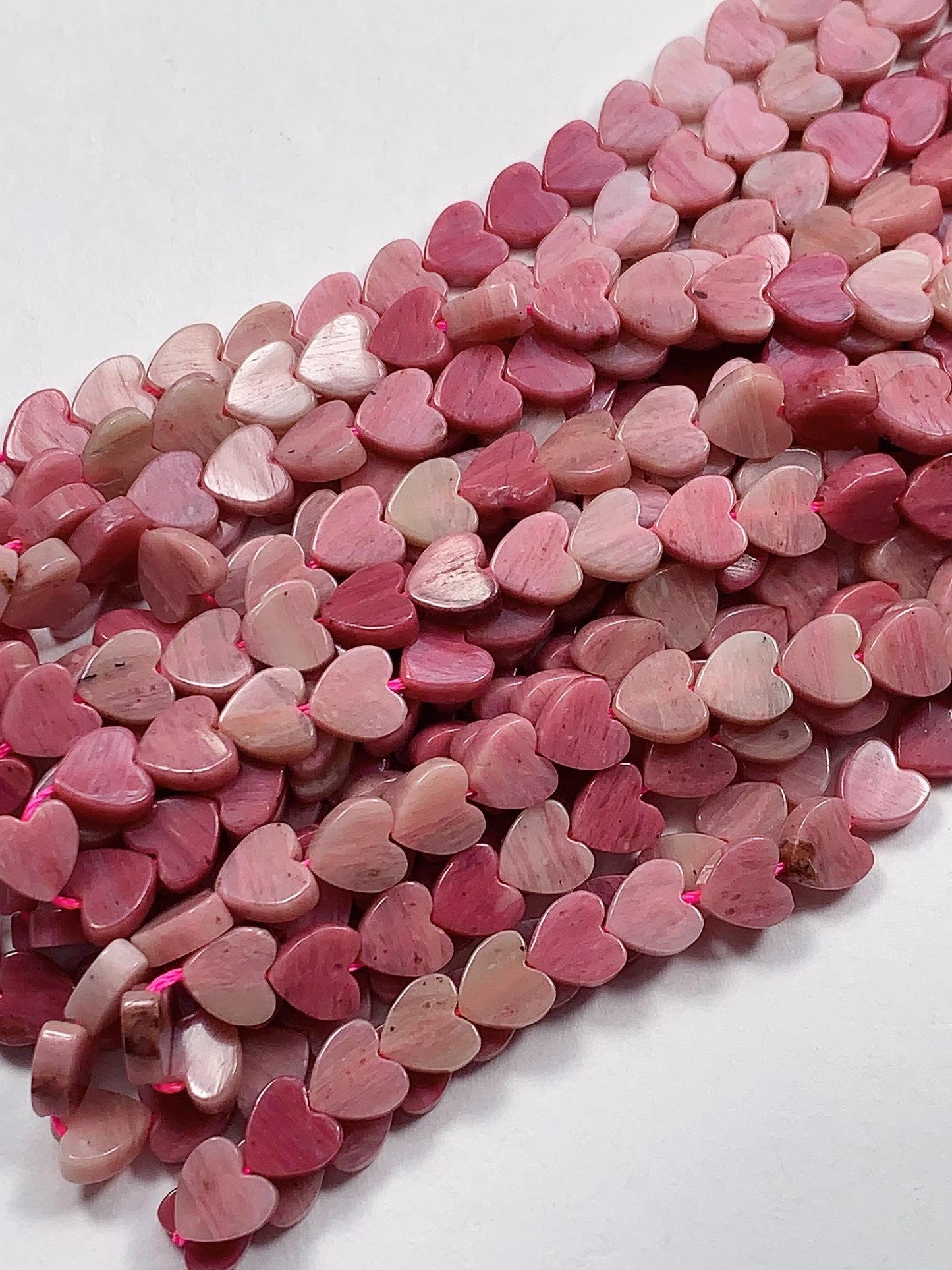 6mm Natural Pink Red Rhodonite Heart Shape Beads 15" Strand