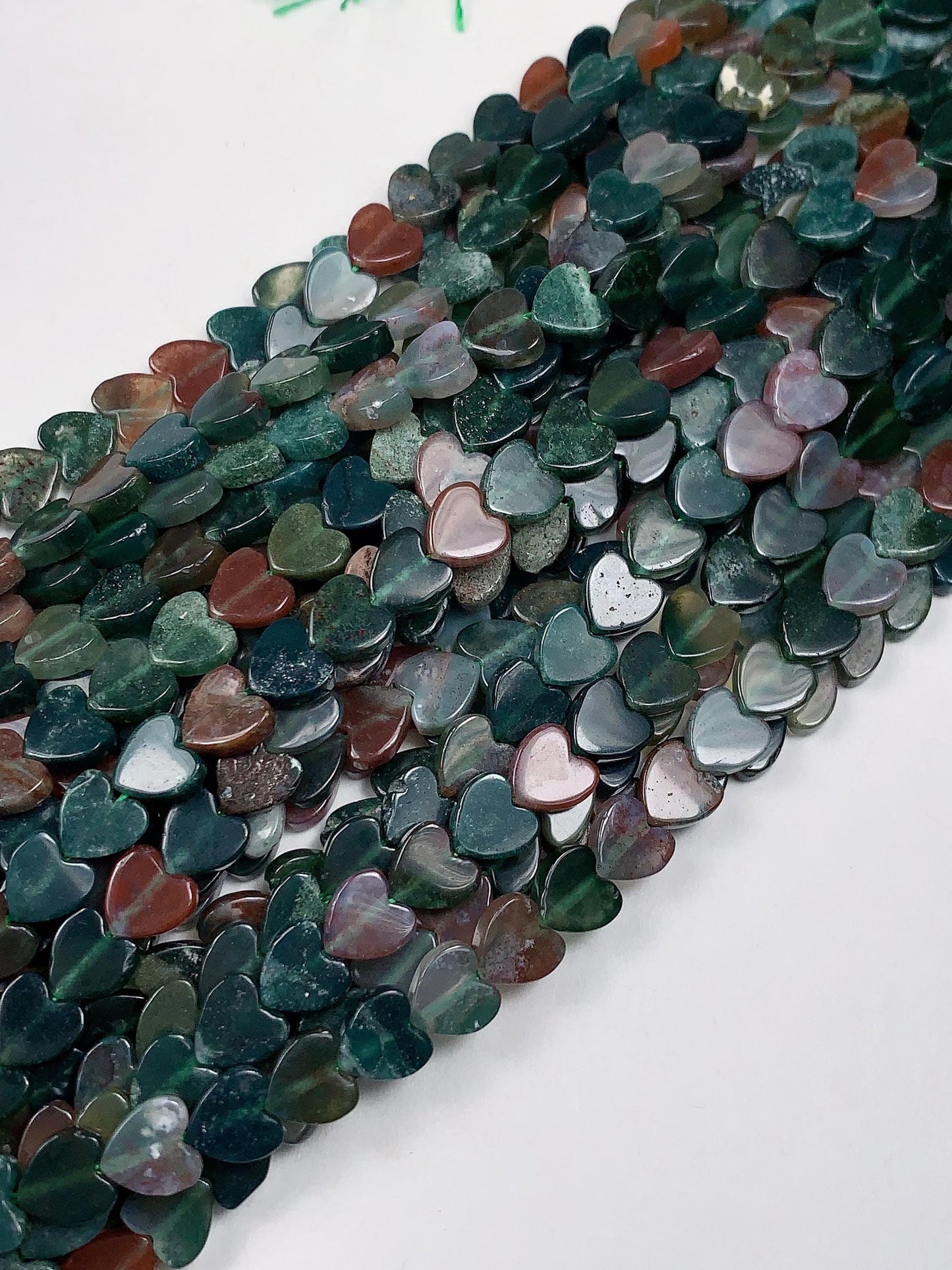 6mm Natural Red Green Moss India Agate Heart Shape Beads 15" Strand