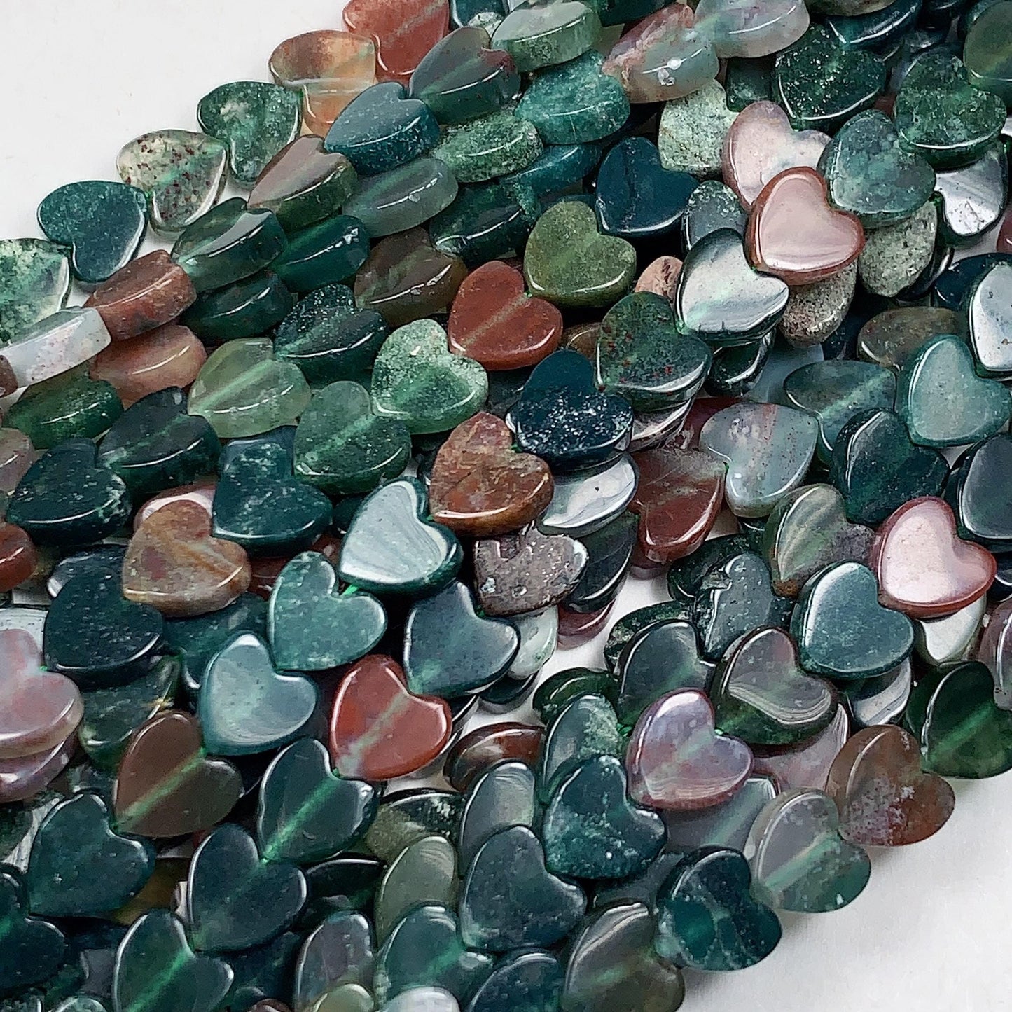 6mm Natural Red Green Moss India Agate Heart Shape Beads 15" Strand