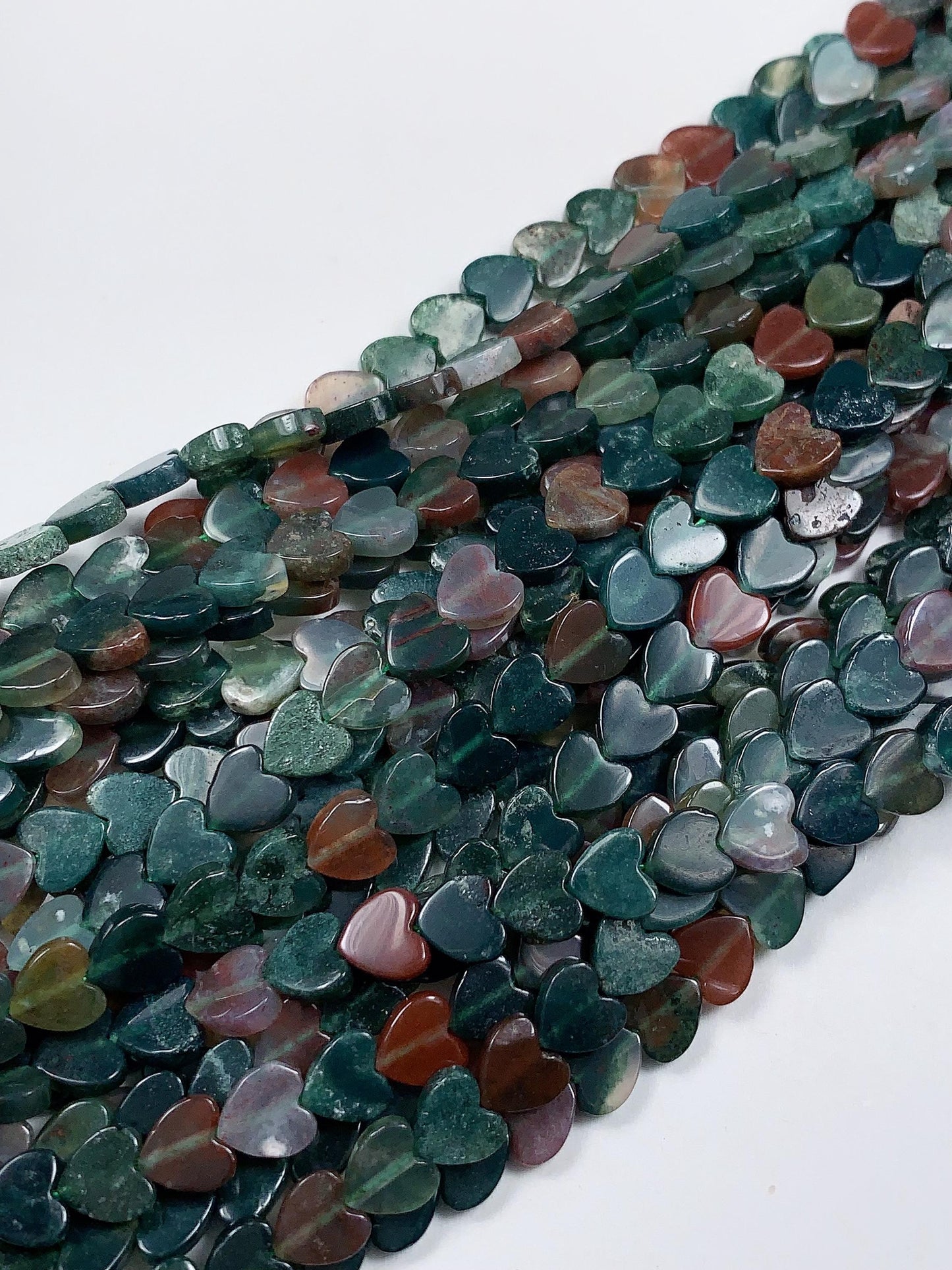 6mm Natural Red Green Moss India Agate Heart Shape Beads 15" Strand