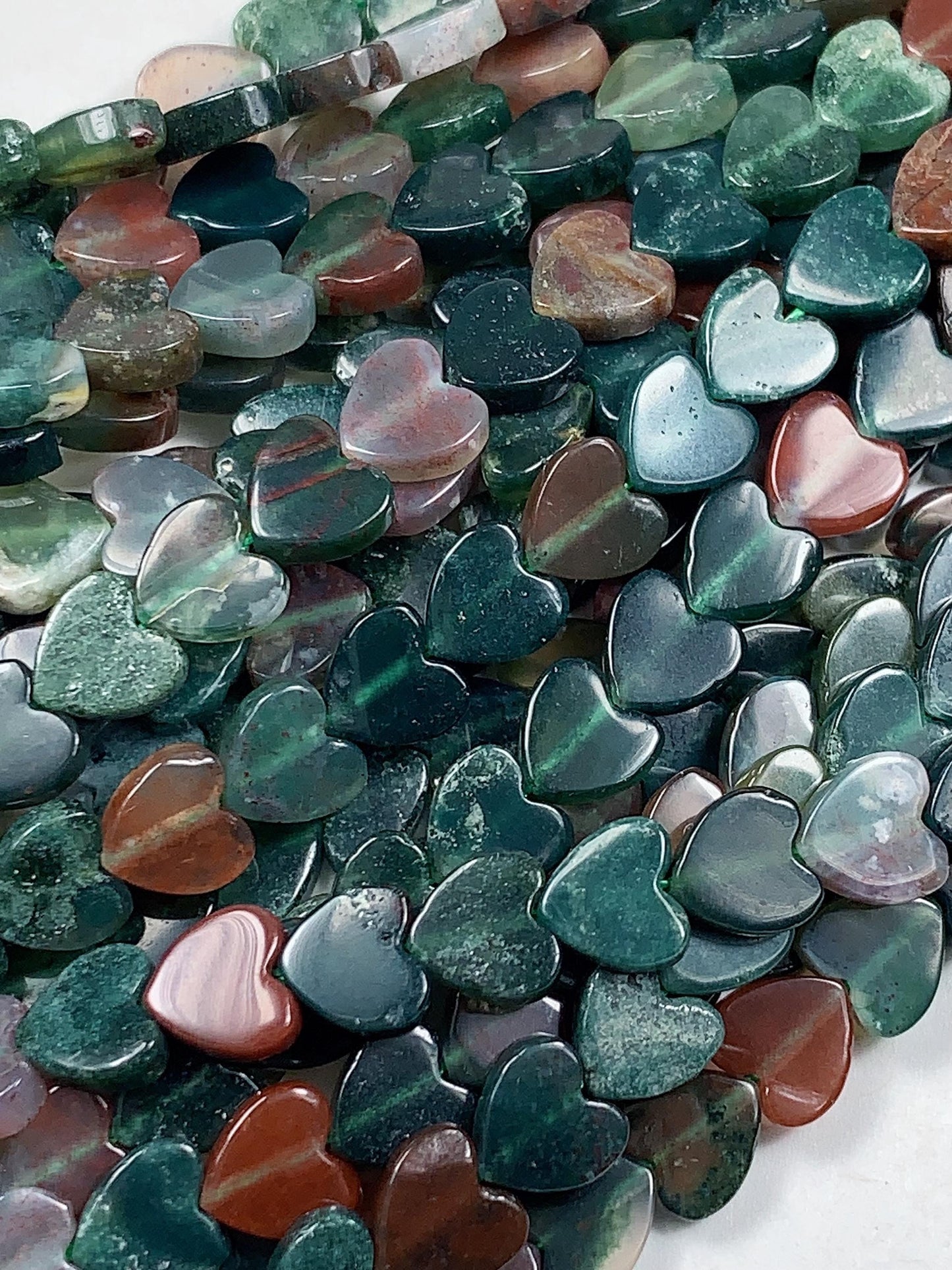 6mm Natural Red Green Moss India Agate Heart Shape Beads 15" Strand