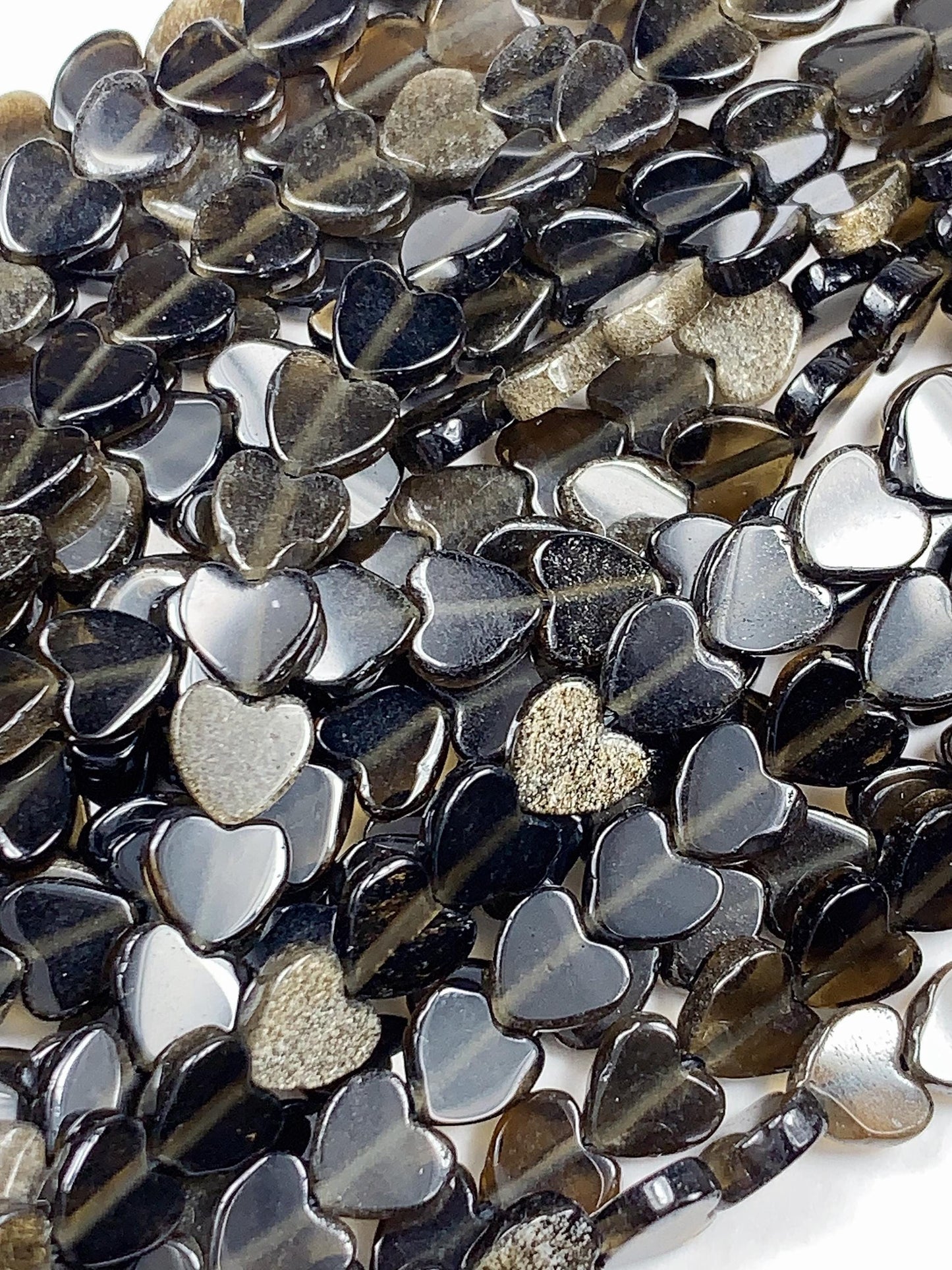 6mm Natural Gold Golden Obsidian Heart Shape Beads 15" Strand