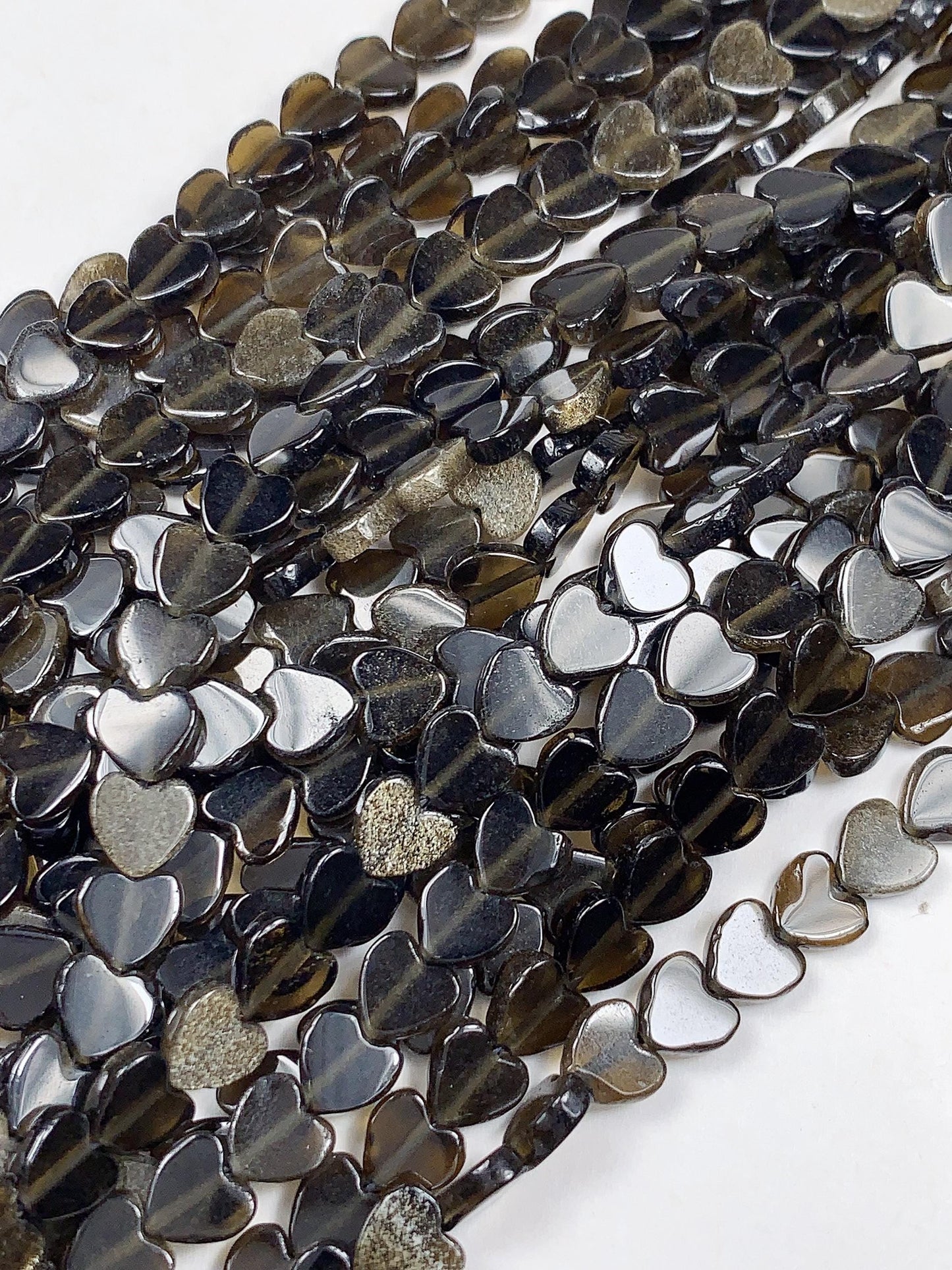 6mm Natural Gold Golden Obsidian Heart Shape Beads 15" Strand