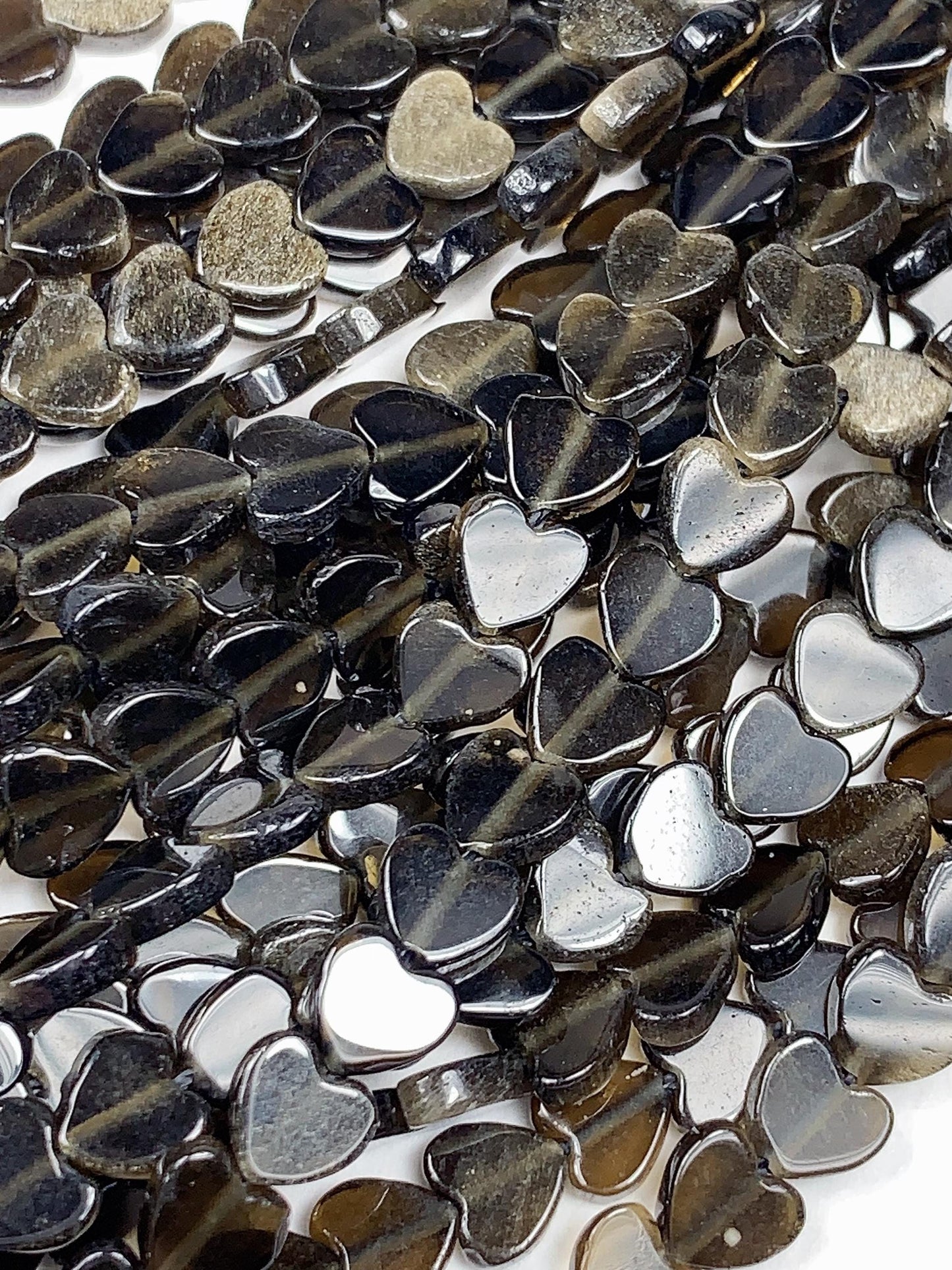 6mm Natural Gold Golden Obsidian Heart Shape Beads 15" Strand