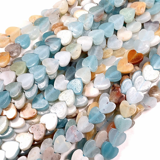 6mm Natural Blue Yellow Brown Amazonite Heart Shape Beads 15" Strand