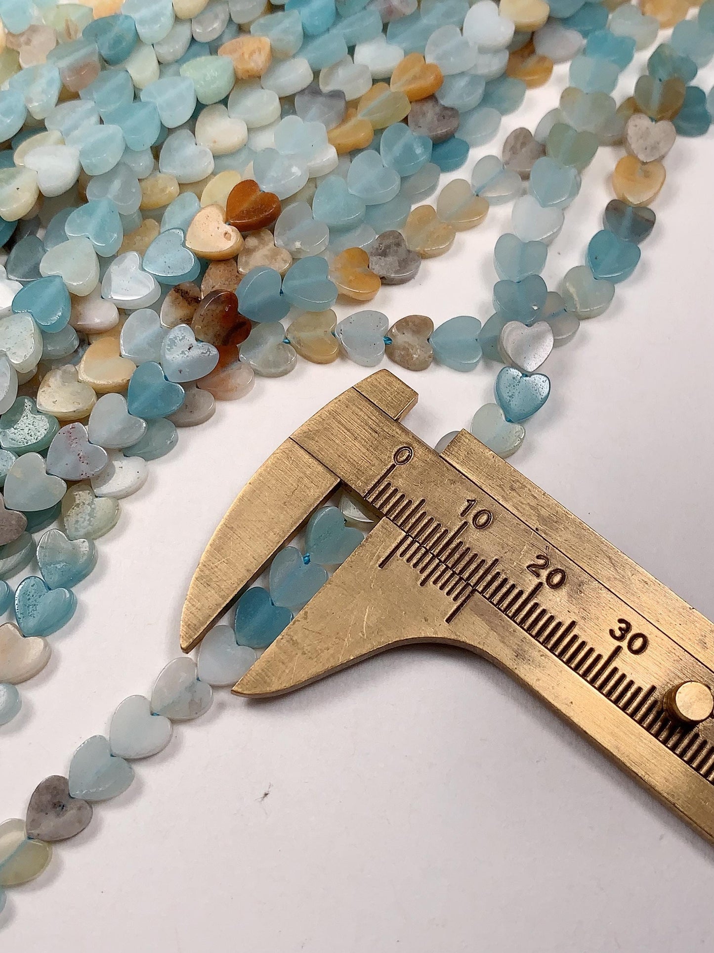 6mm Natural Blue Yellow Brown Amazonite Heart Shape Beads 15" Strand