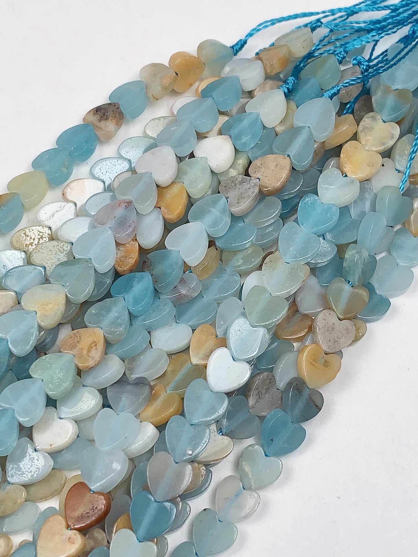 6mm Natural Blue Yellow Brown Amazonite Heart Shape Beads 15" Strand