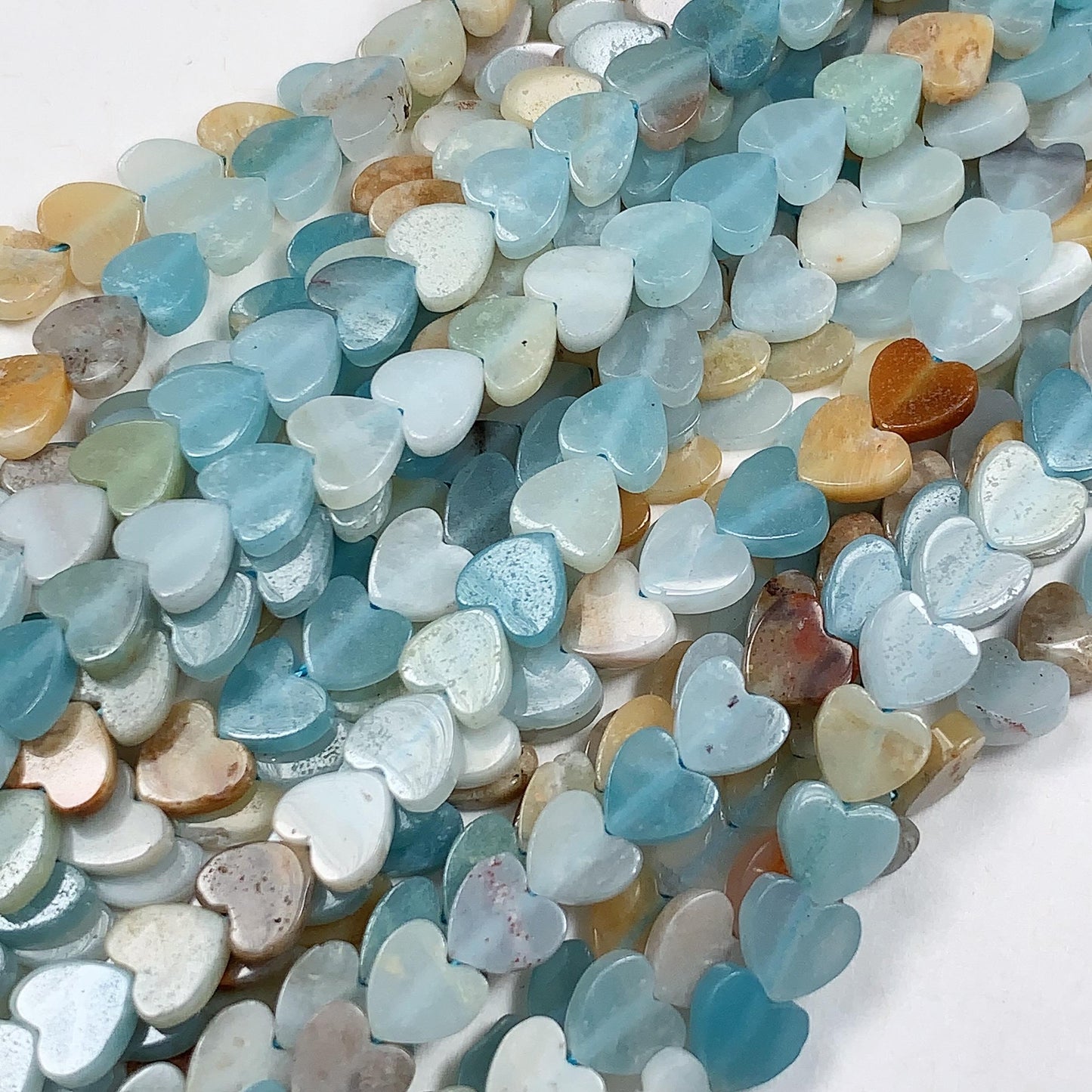 6mm Natural Blue Yellow Brown Amazonite Heart Shape Beads 15" Strand