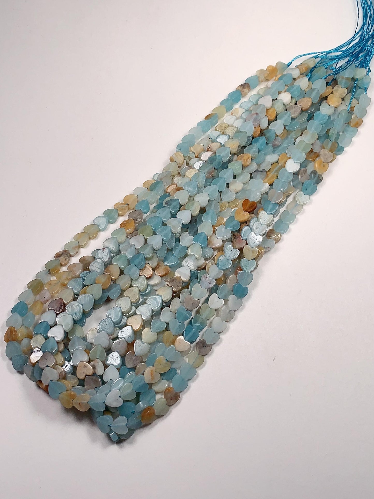 6mm Natural Blue Yellow Brown Amazonite Heart Shape Beads 15" Strand