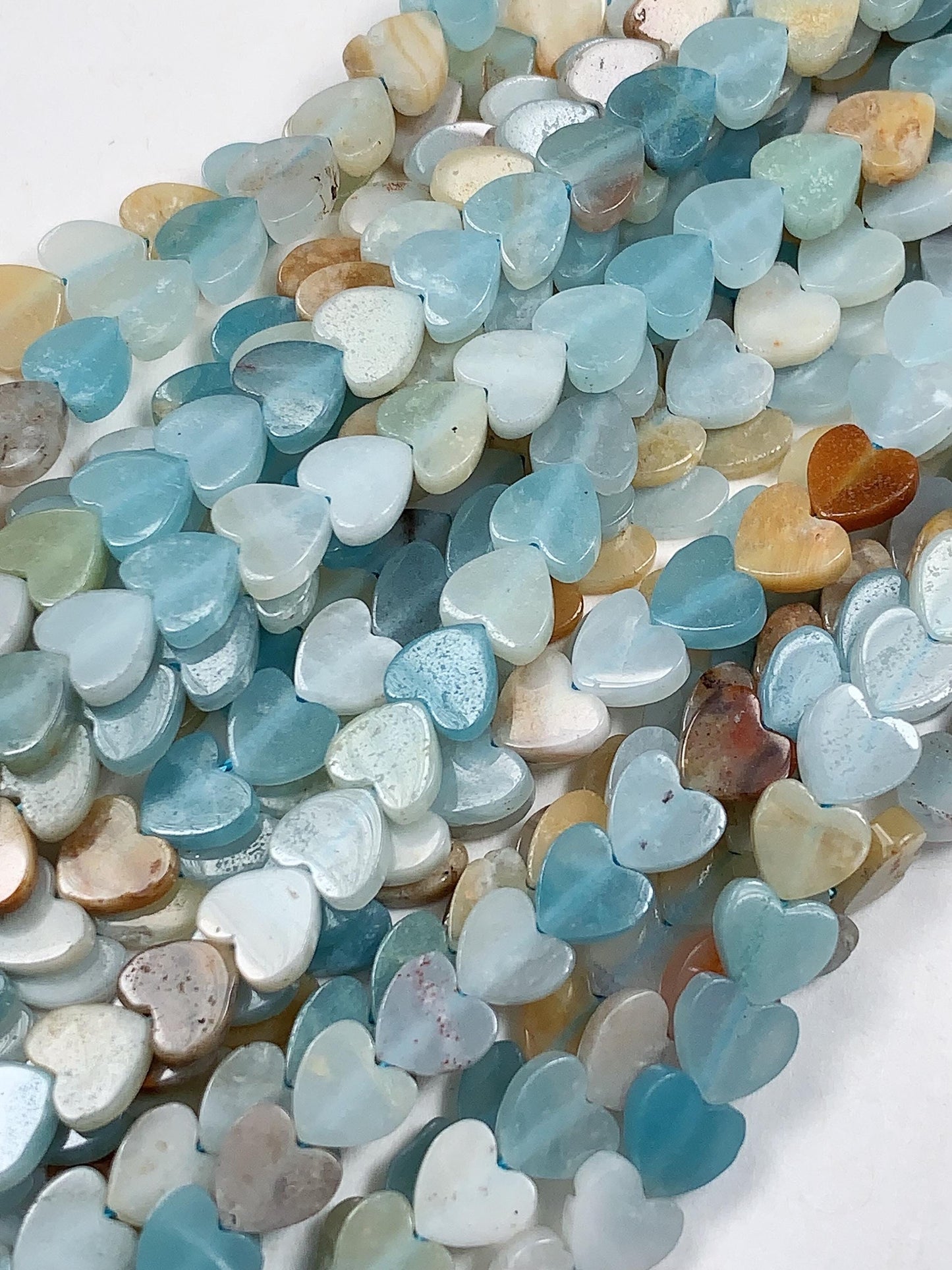 6mm Natural Blue Yellow Brown Amazonite Heart Shape Beads 15" Strand