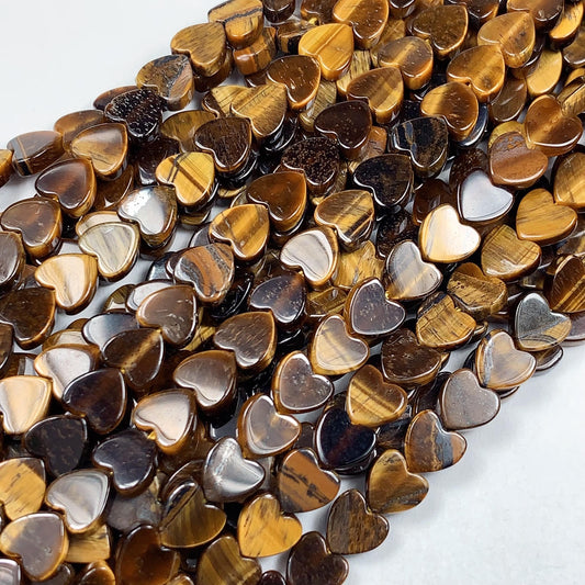 6mm Natural Yellow Tigers Eyes Heart Shape Beads 15" Strand