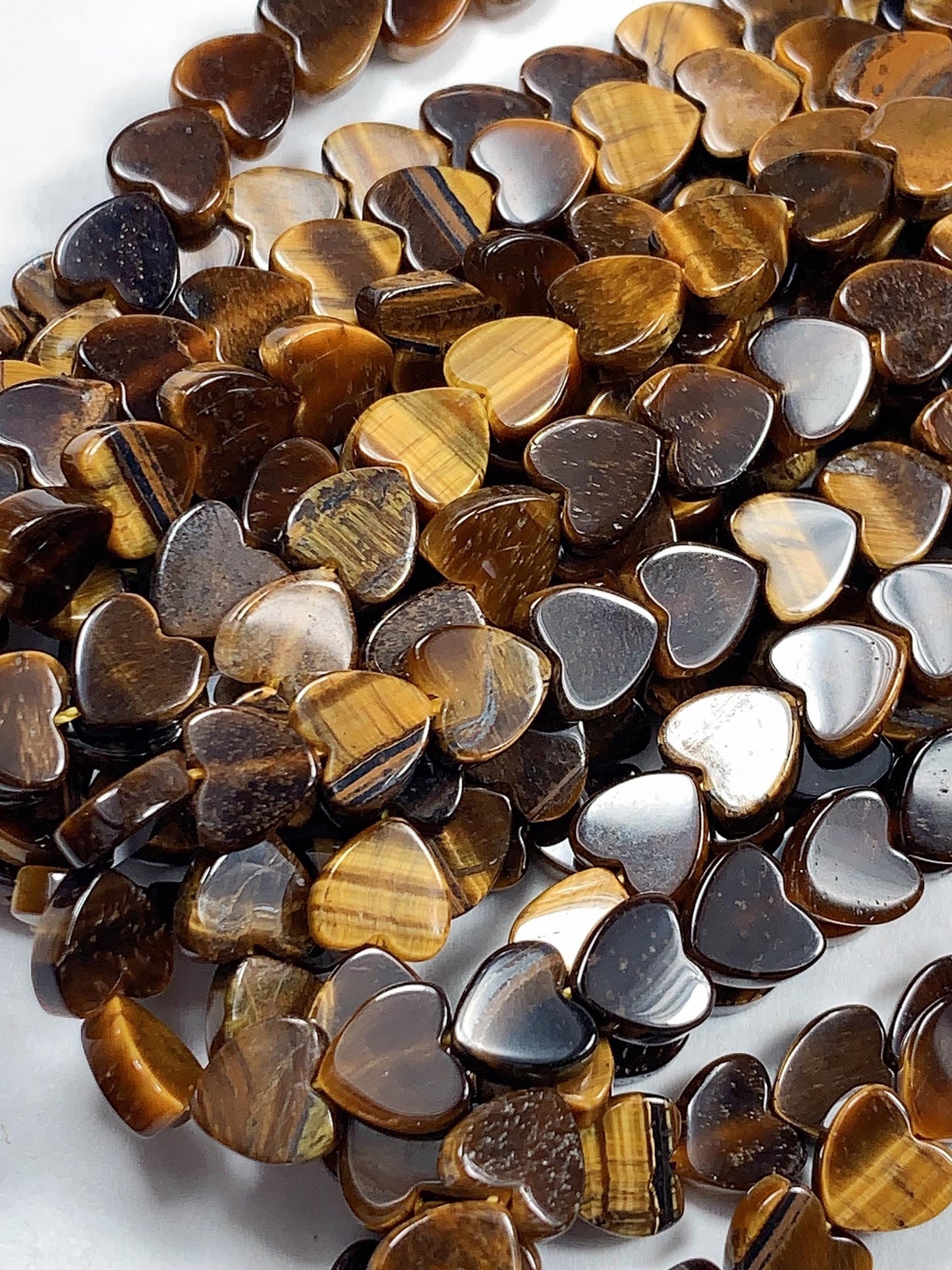 6mm Natural Yellow Tigers Eyes Heart Shape Beads 15" Strand