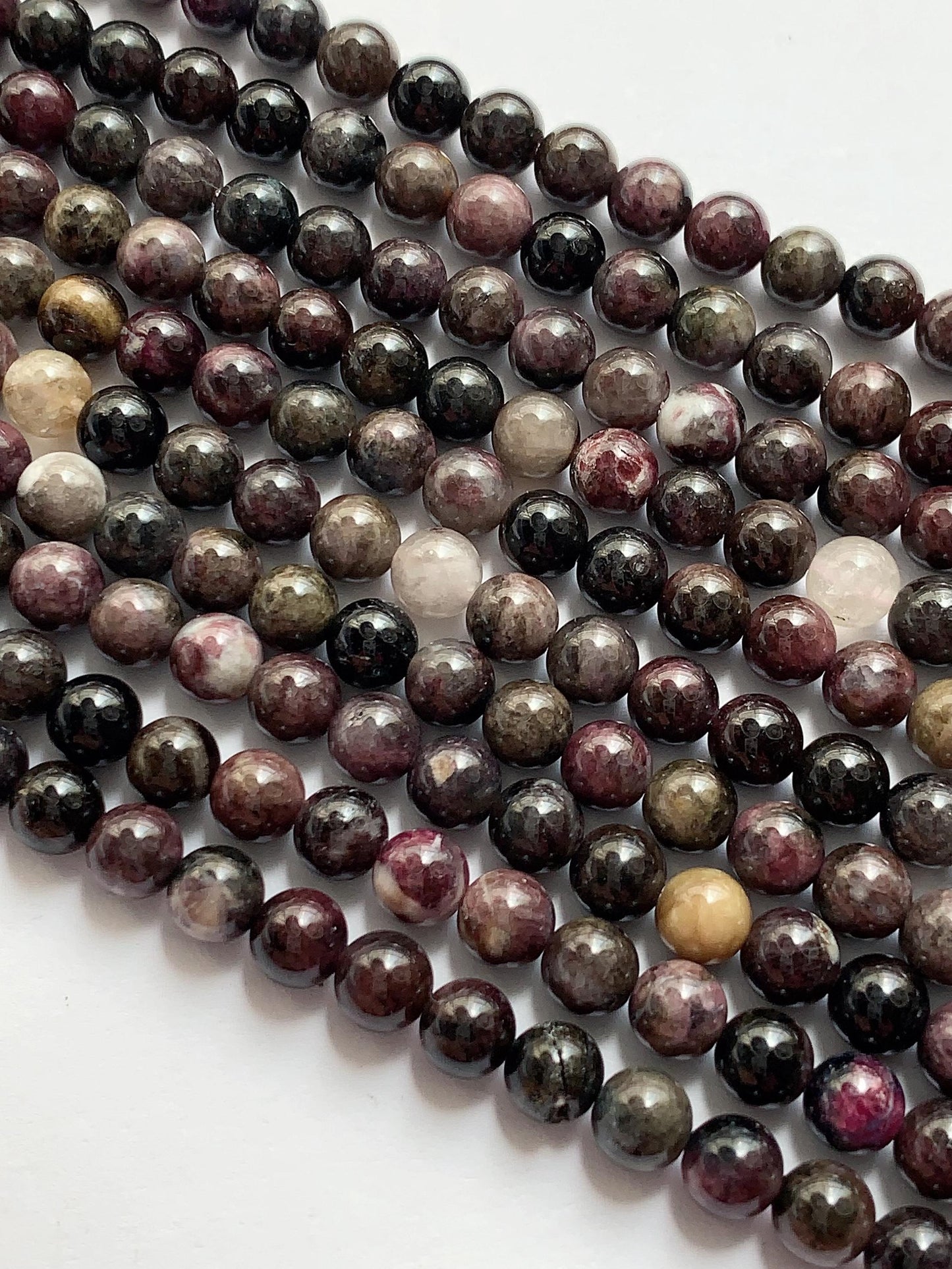 Natural  Black Brown Deep Pink Purple Tourmaline Smooth Round Beads 15.5" Strand Gemstone 6mm