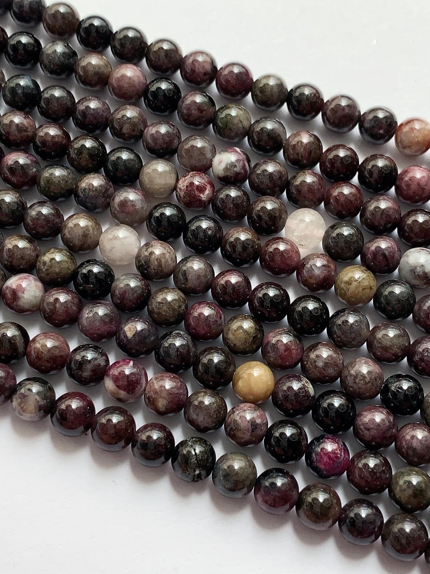 Natural  Black Brown Deep Pink Purple Tourmaline Smooth Round Beads 15.5" Strand Gemstone 6mm