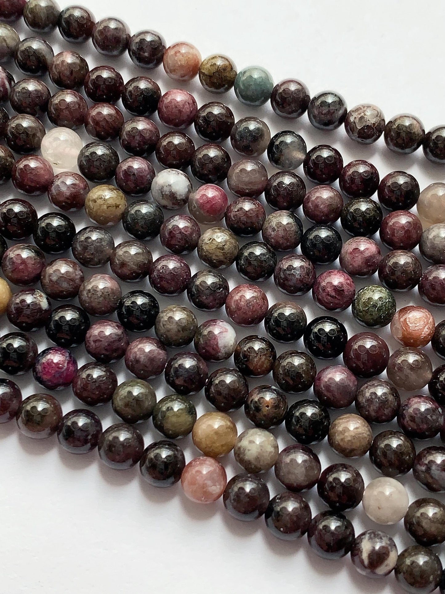 Natural  Black Brown Deep Pink Purple Tourmaline Smooth Round Beads 15.5" Strand Gemstone 6mm