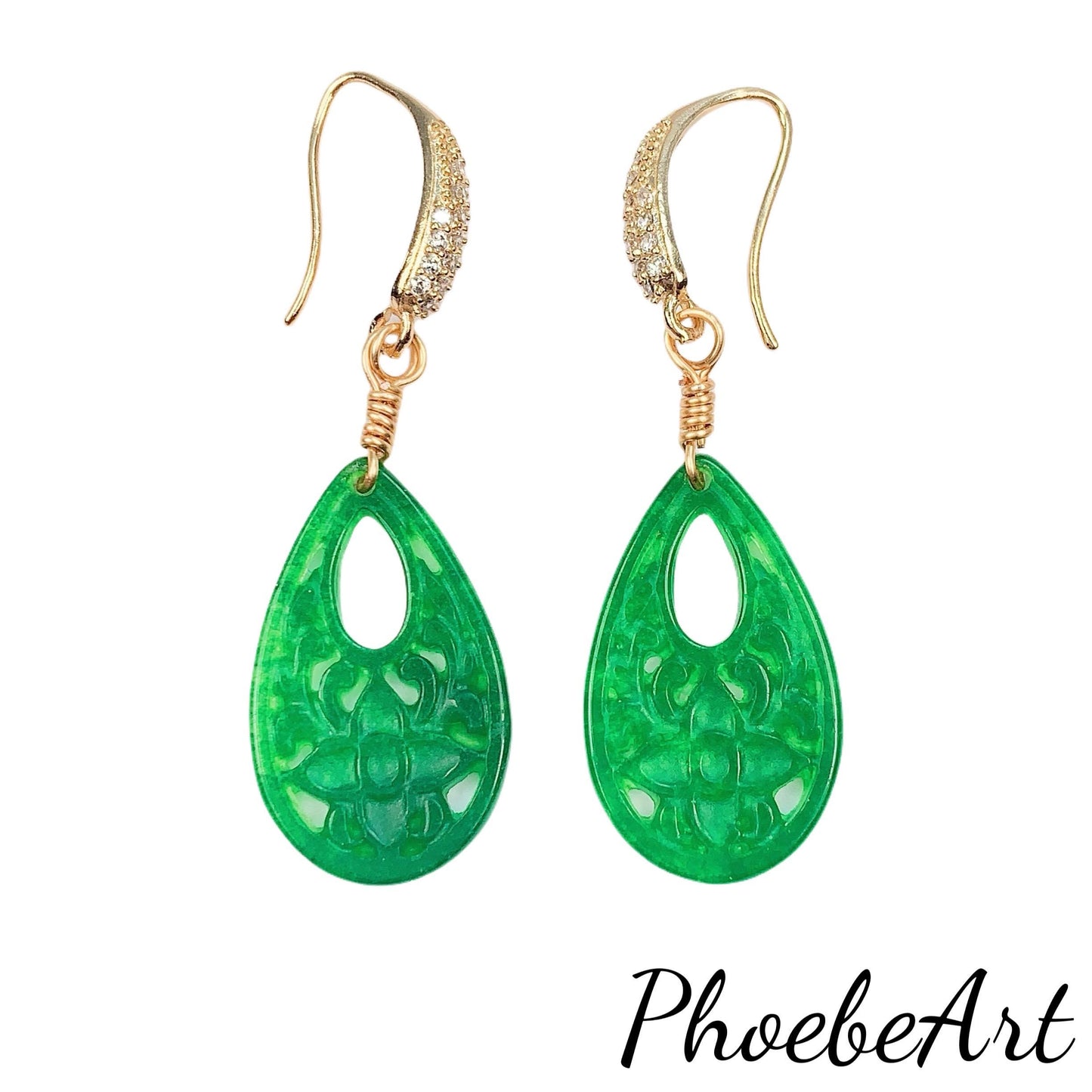 25mm Natural Green Jade 14K Yellow Gold Filled Earrings Ear Stud Handmade May Birthstone