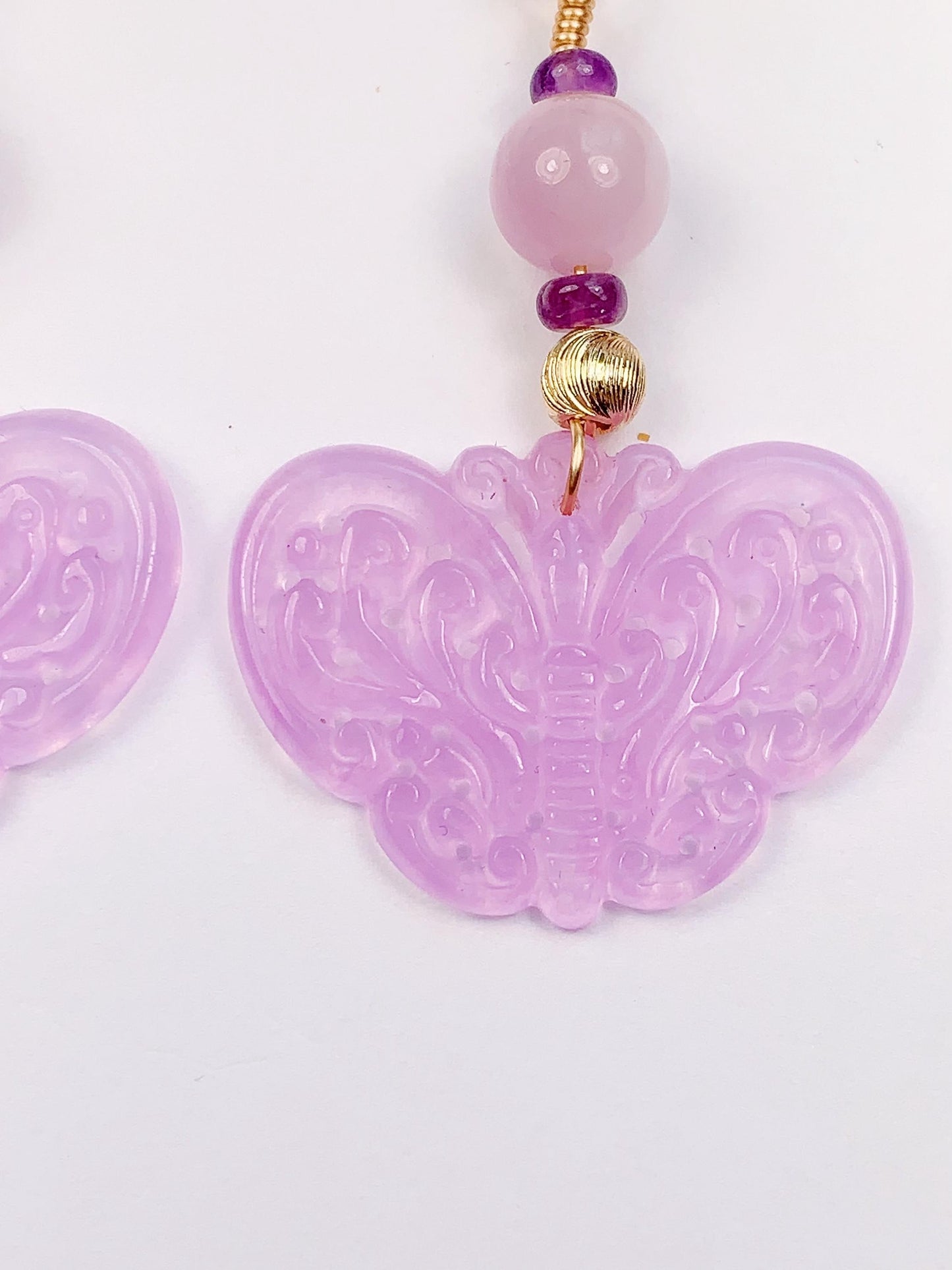 Amethyst Kunzite Earrings: 14K Gold Filled, Purple Jade Butterfly