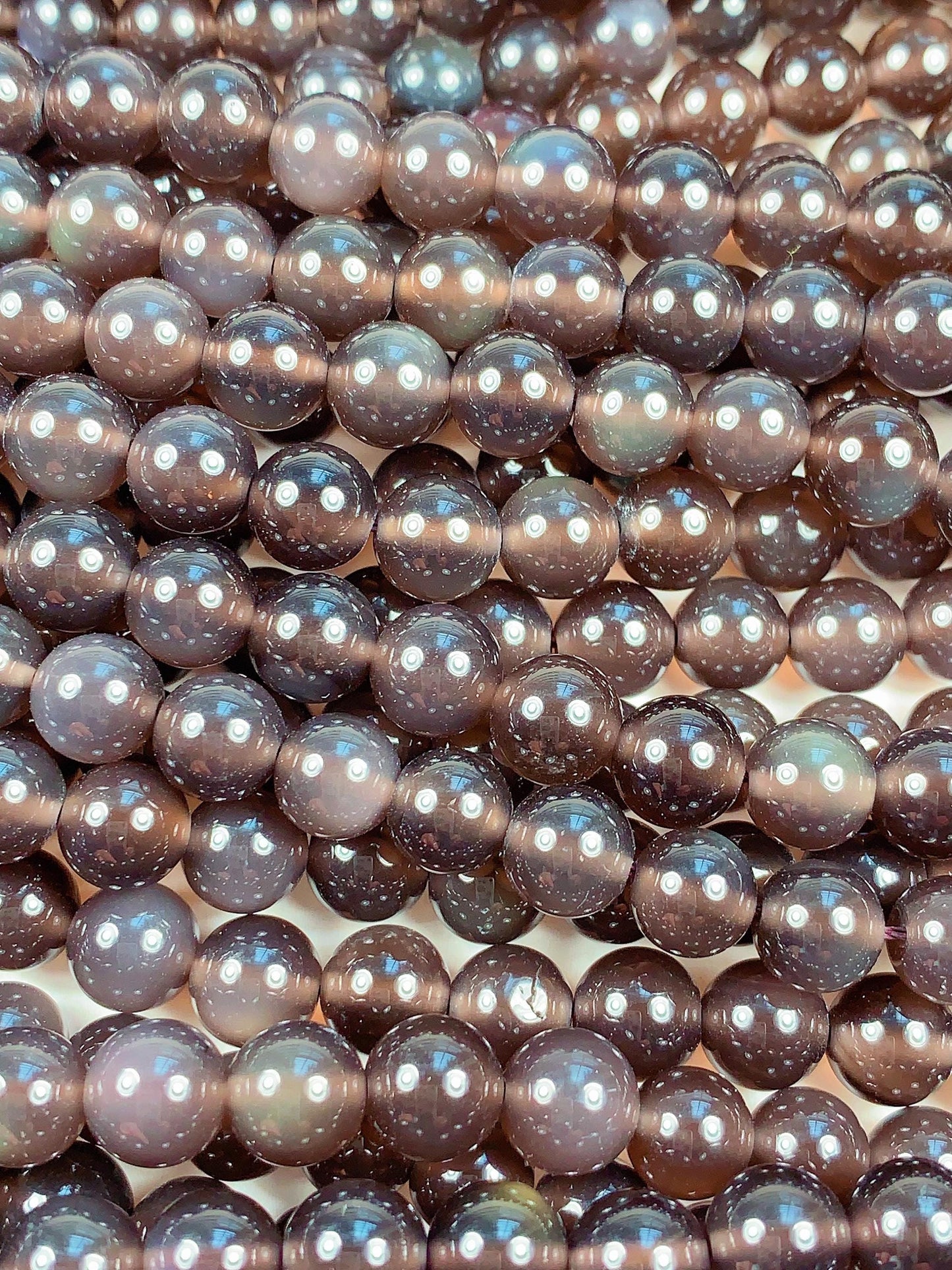 AAA Smoky Ice Obsidian Beads: 15.5" Strand, Natural Gemstone