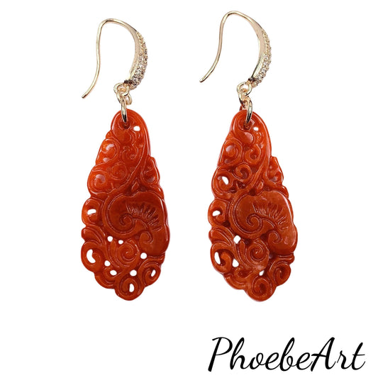 Orange Jade 14K Gold Filled Earrings: Handmade Feicui Fei Jade