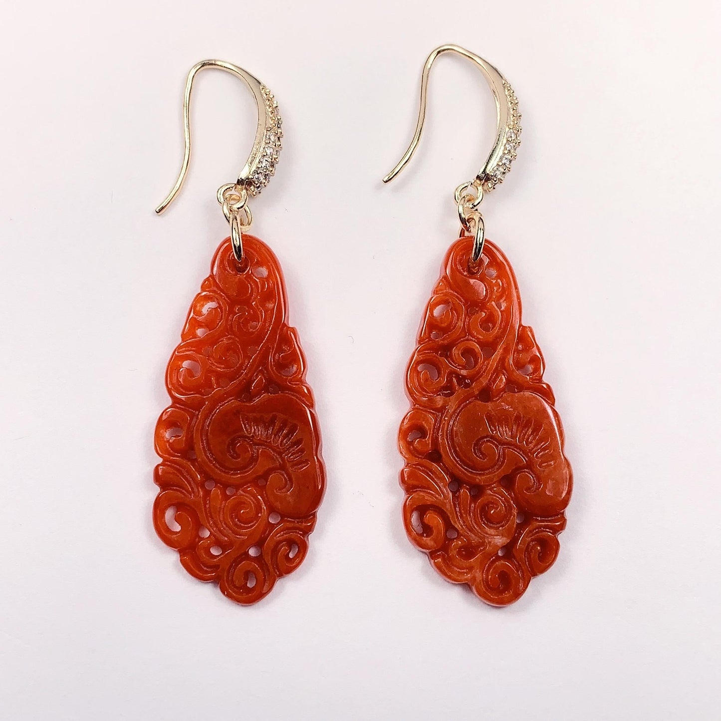 Orange Jade 14K Gold Filled Earrings: Handmade Feicui Fei Jade