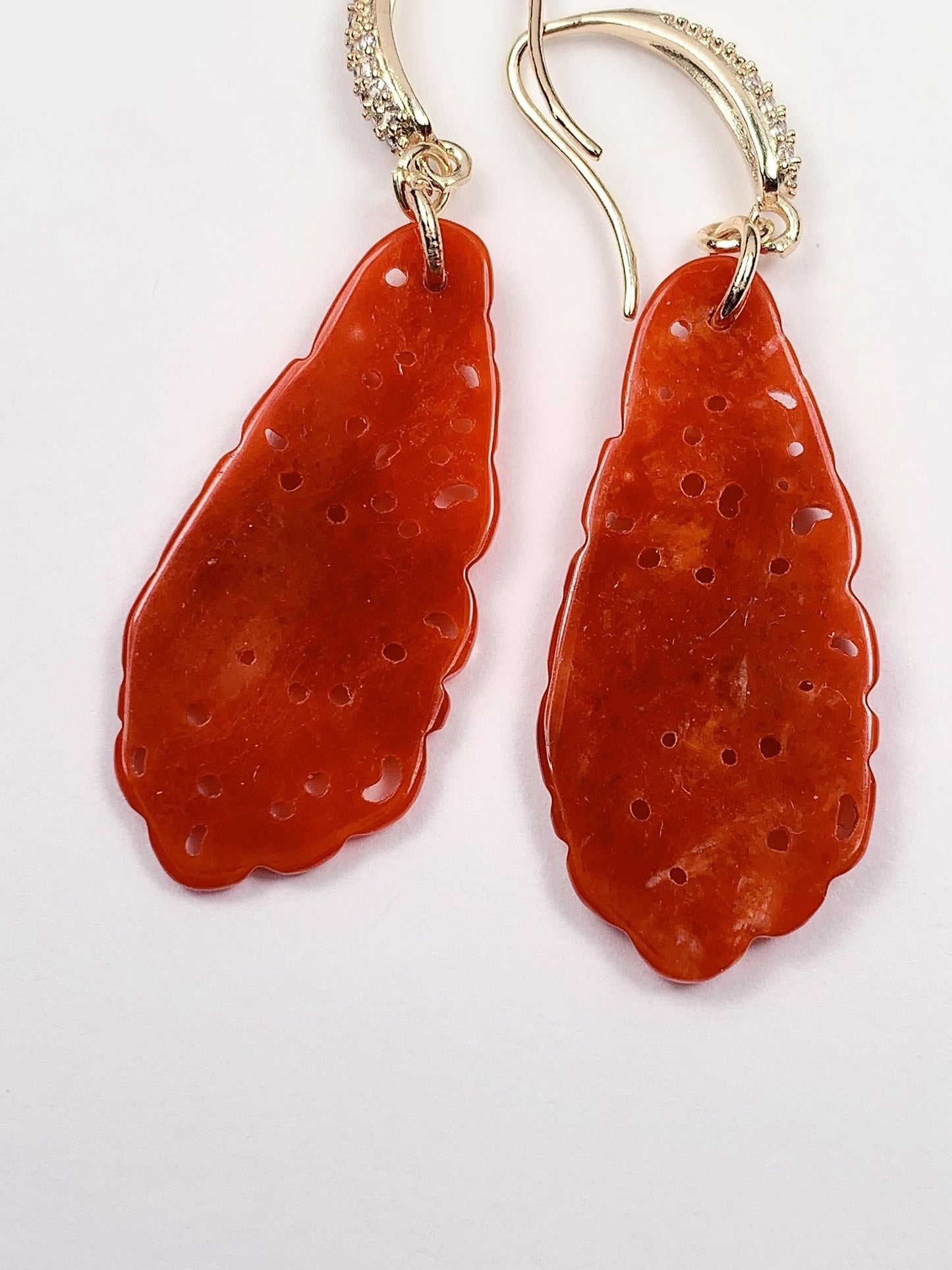 Orange Jade 14K Gold Filled Earrings: Handmade Feicui Fei Jade