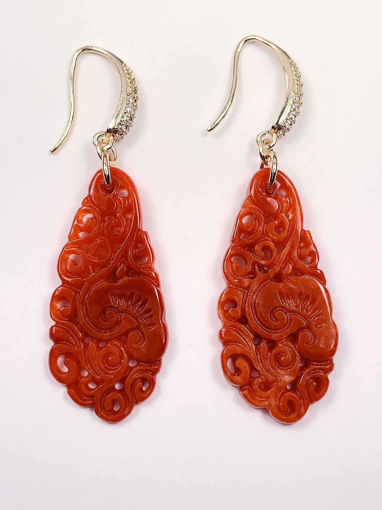 Orange Jade 14K Gold Filled Earrings: Handmade Feicui Fei Jade