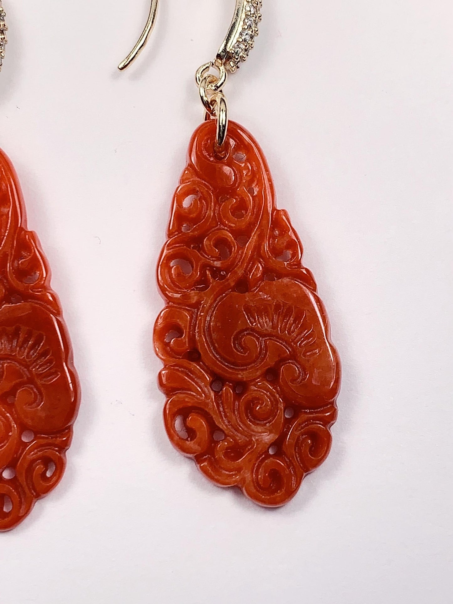 Orange Jade 14K Gold Filled Earrings: Handmade Feicui Fei Jade
