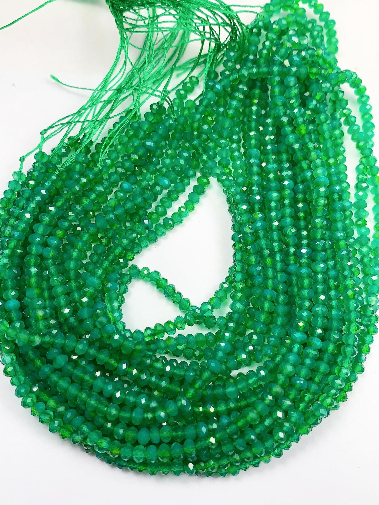 Genuine Natural Green Agate Faceted Rondelle Beads 15.5" Strand
