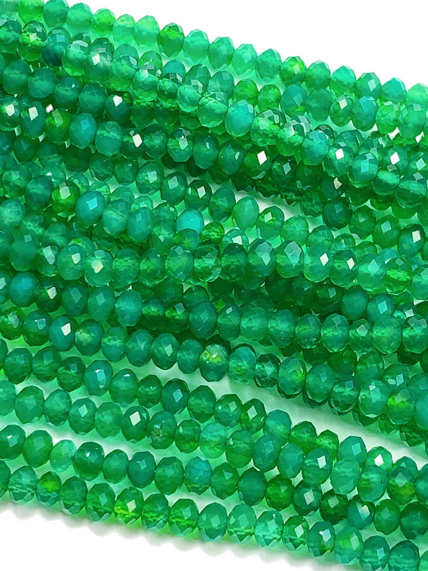 Genuine Natural Green Agate Faceted Rondelle Beads 15.5" Strand