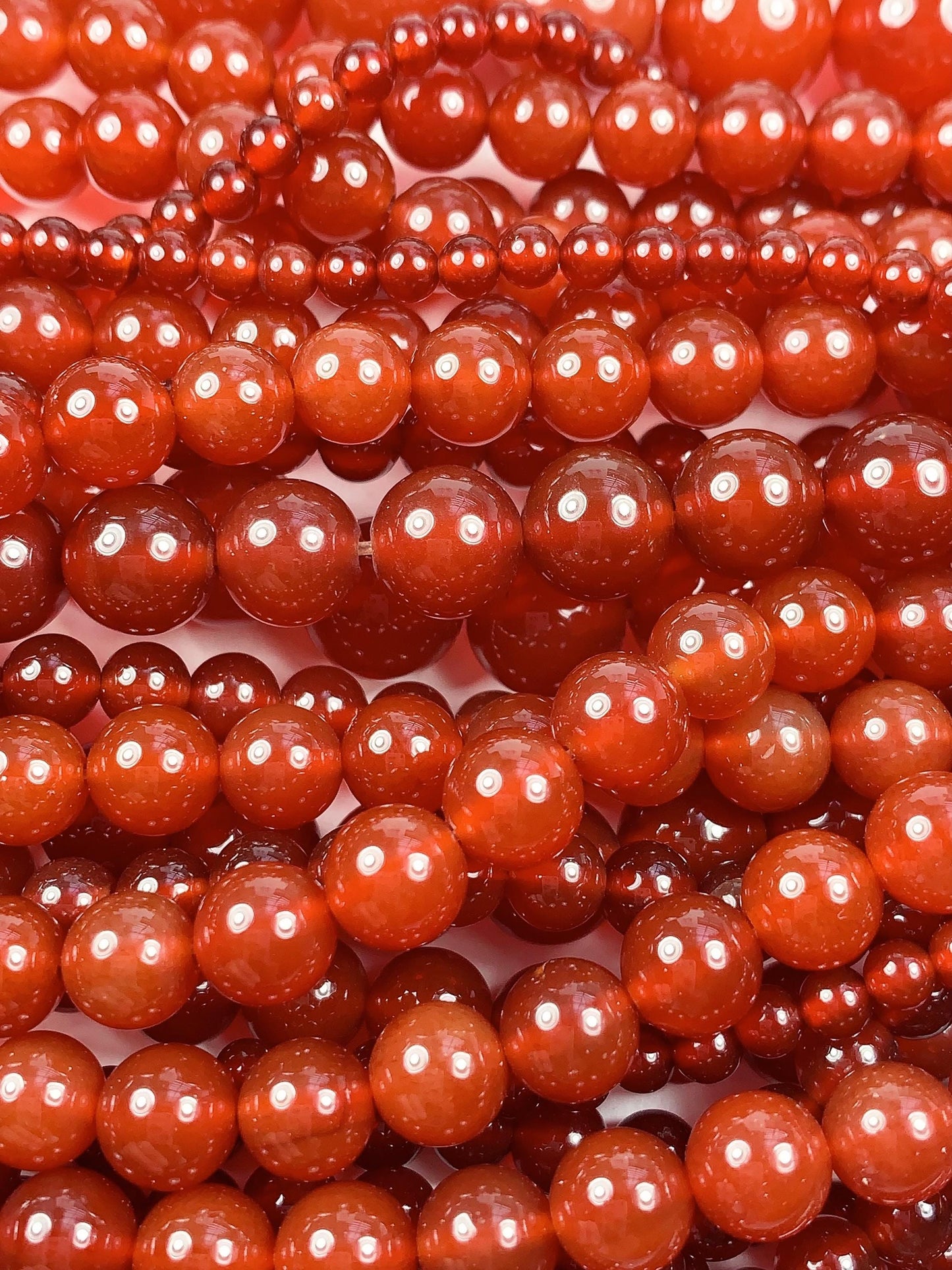 Deep Red Agate Smooth Round Beads: Natural Gemstone Strand