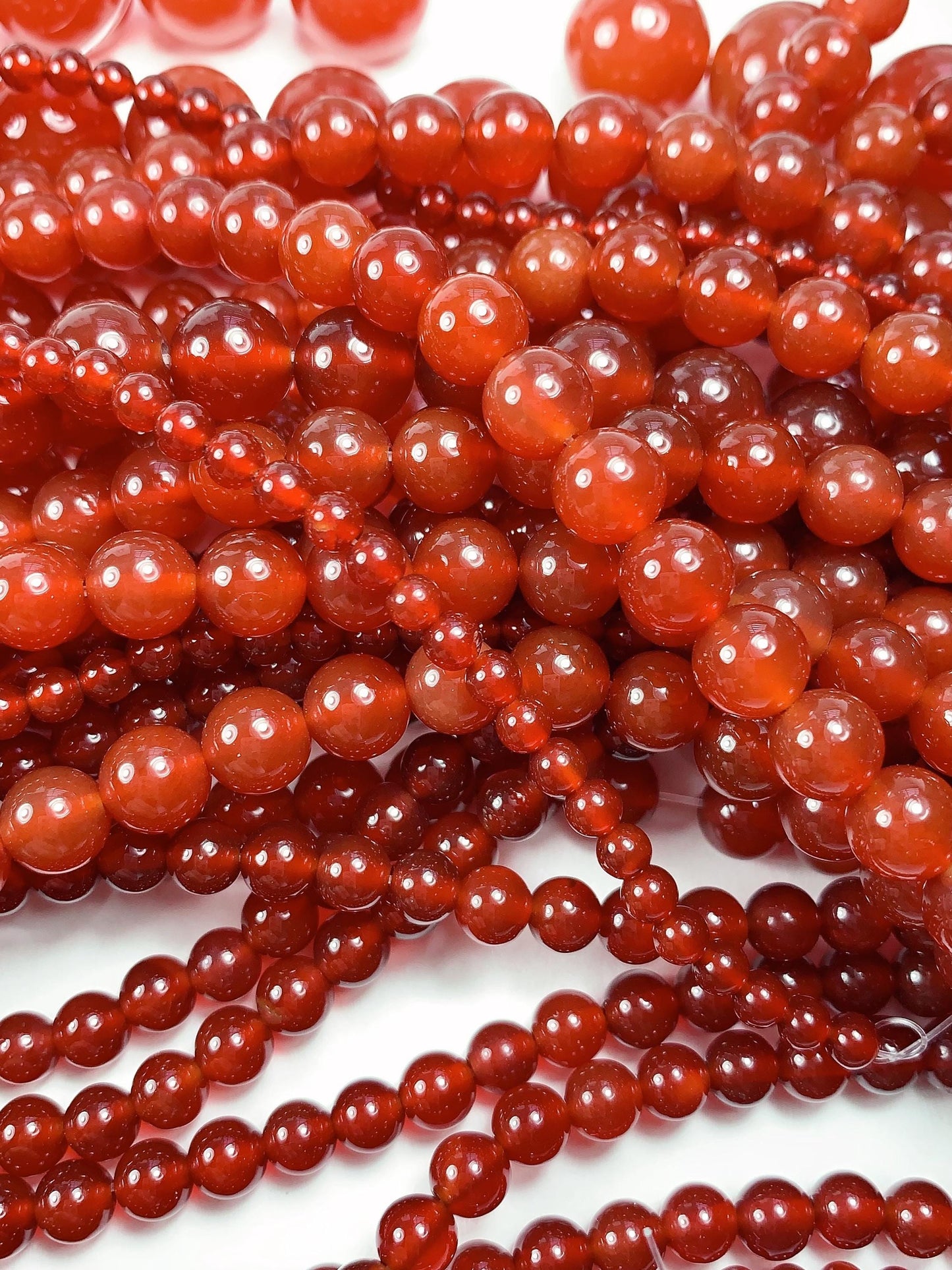 Deep Red Agate Smooth Round Beads: Natural Gemstone Strand