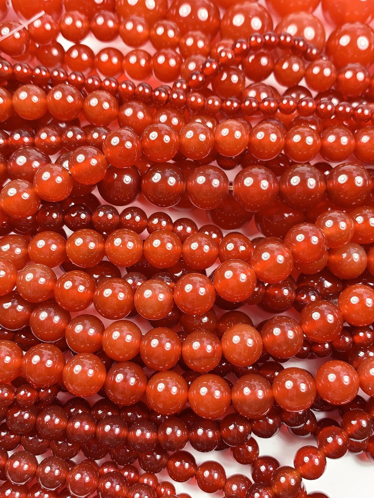 Deep Red Agate Smooth Round Beads: Natural Gemstone Strand
