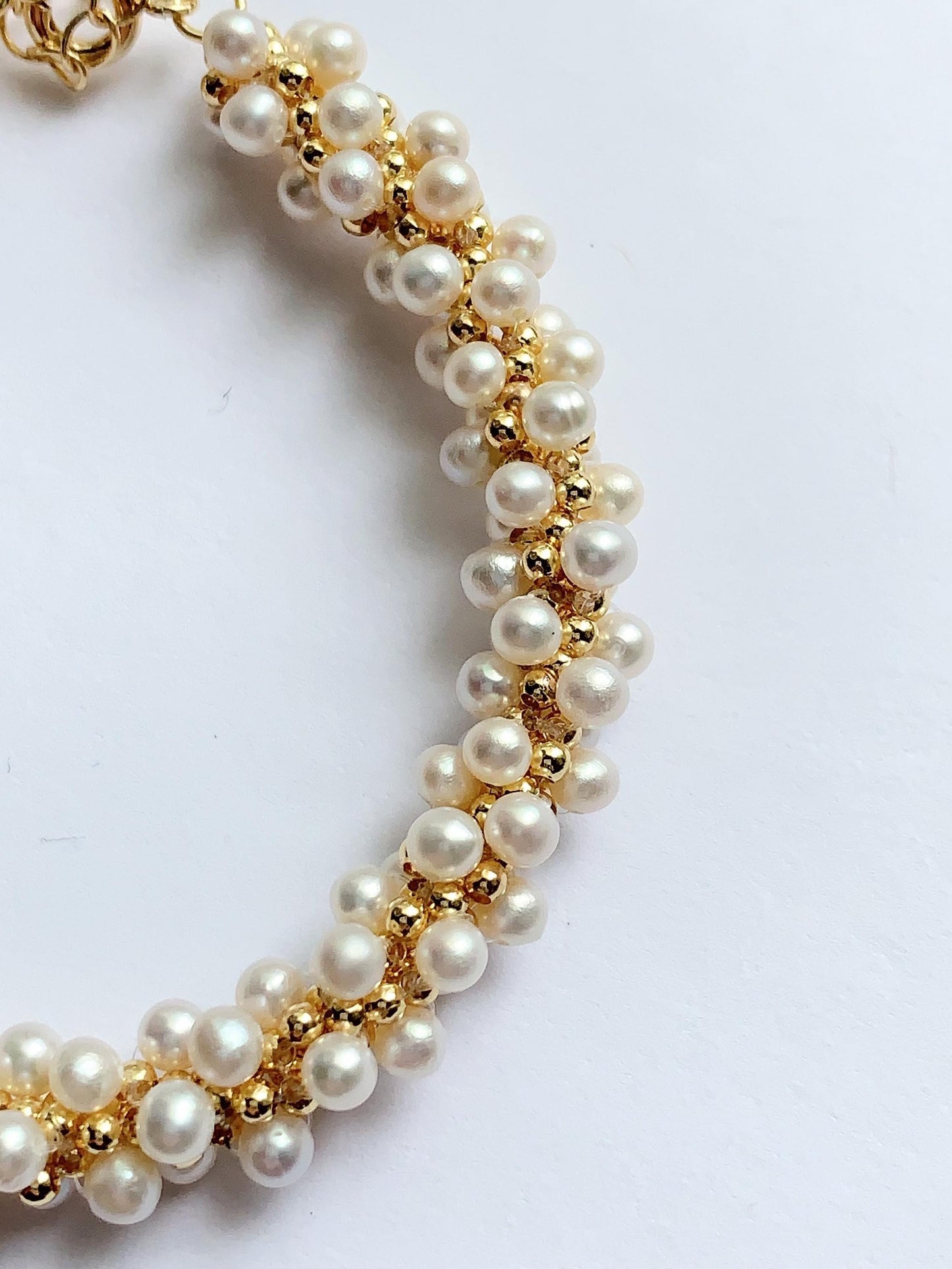 14K Gold Filled Pearl Jewelry Set: Handmade Freshwater Bracelet & Earrings
