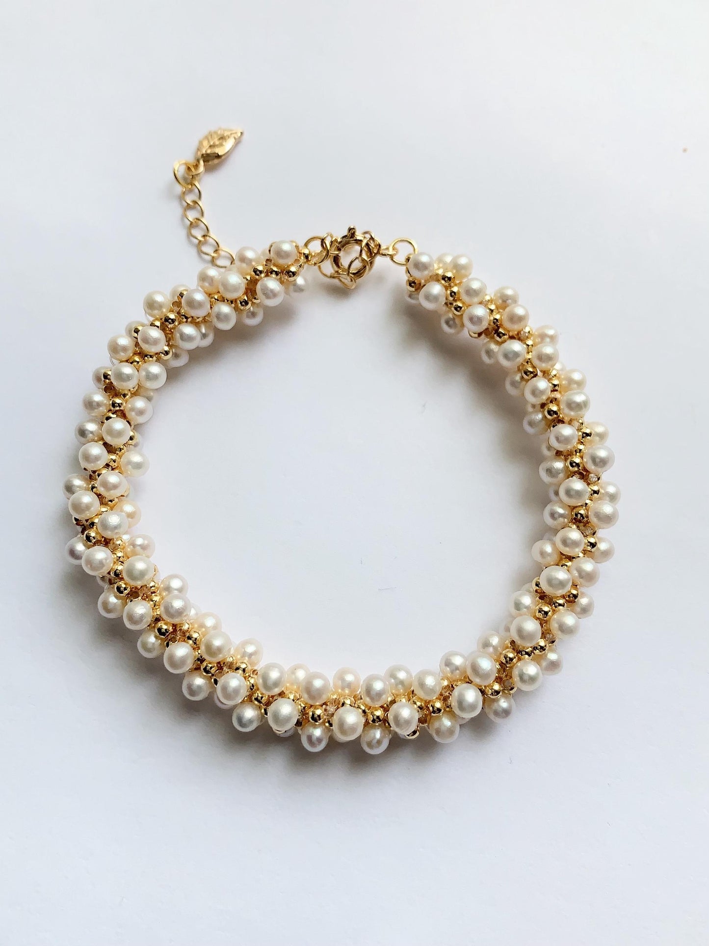 14K Gold Filled Pearl Jewelry Set: Handmade Freshwater Bracelet & Earrings