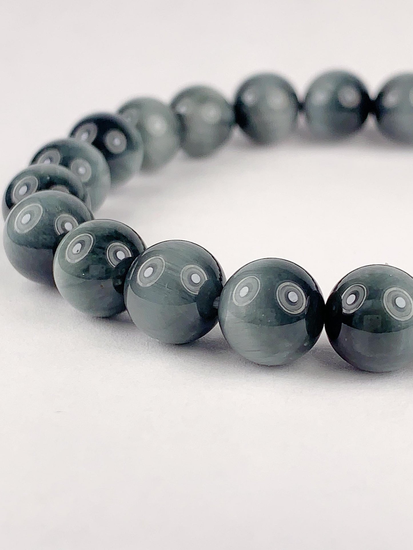 Natural Gray Hawk Eye Bracelet: AAA Gemstone, 8mm Round Beads