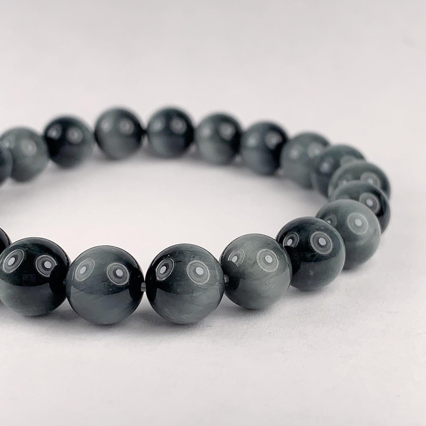Natural Gray Hawk Eye Bracelet: AAA Gemstone, 8mm Round Beads