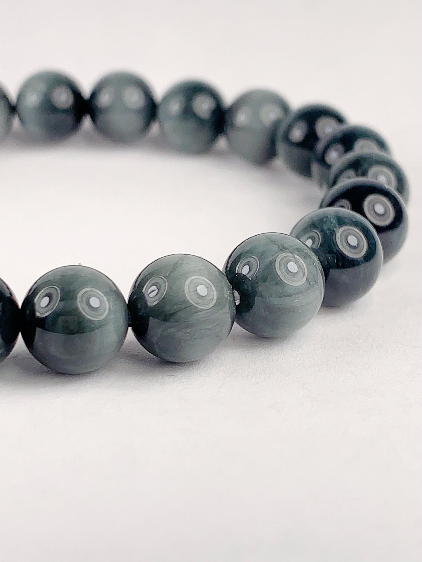 Natural Gray Hawk Eye Bracelet: AAA Gemstone, 8mm Round Beads