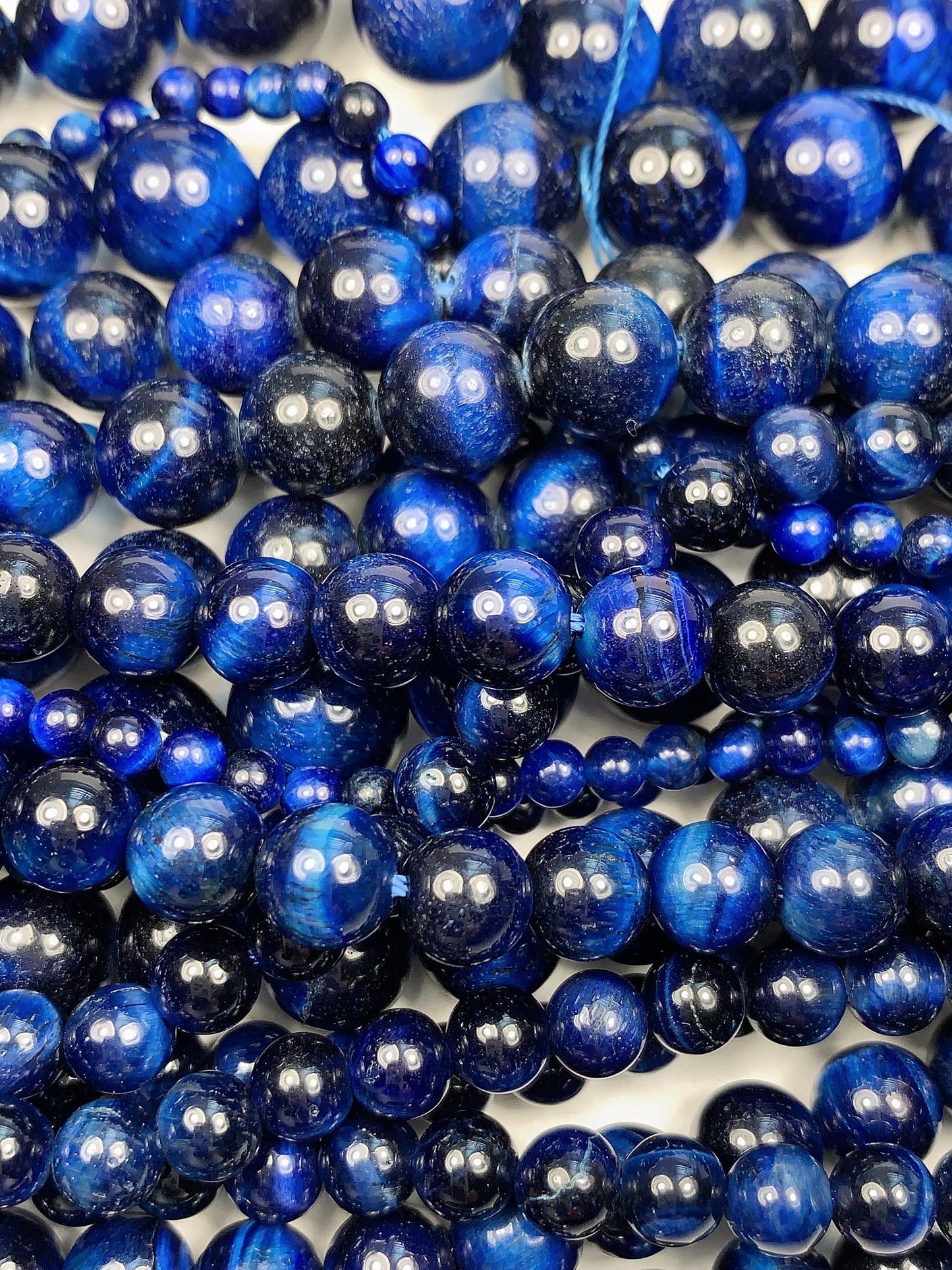 Blue Tiger's Eye Smooth Round Beads Gemstone Strand (4mm-12mm, 15.5")