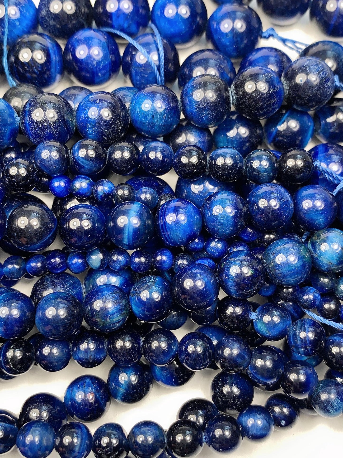 Blue Tiger's Eye Smooth Round Beads Gemstone Strand (4mm-12mm, 15.5")